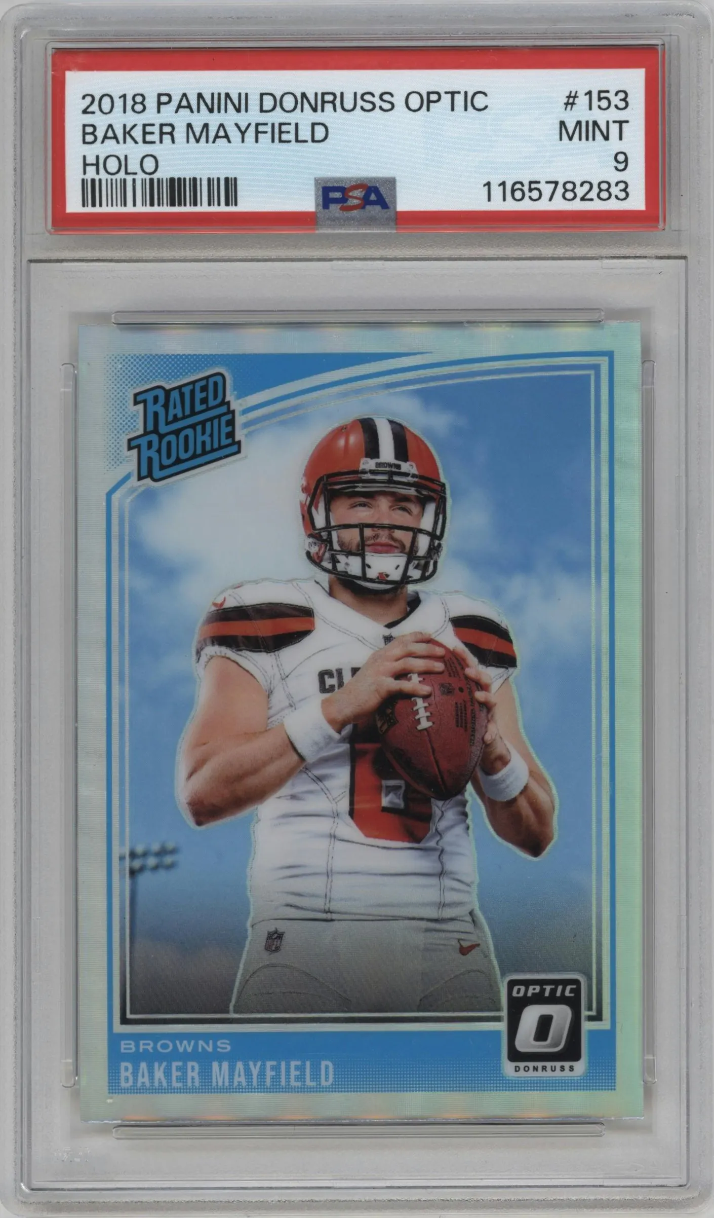 2018 Panini Donruss Optic Rated Rookie Baker Mayfield Holo #153 PSA 9