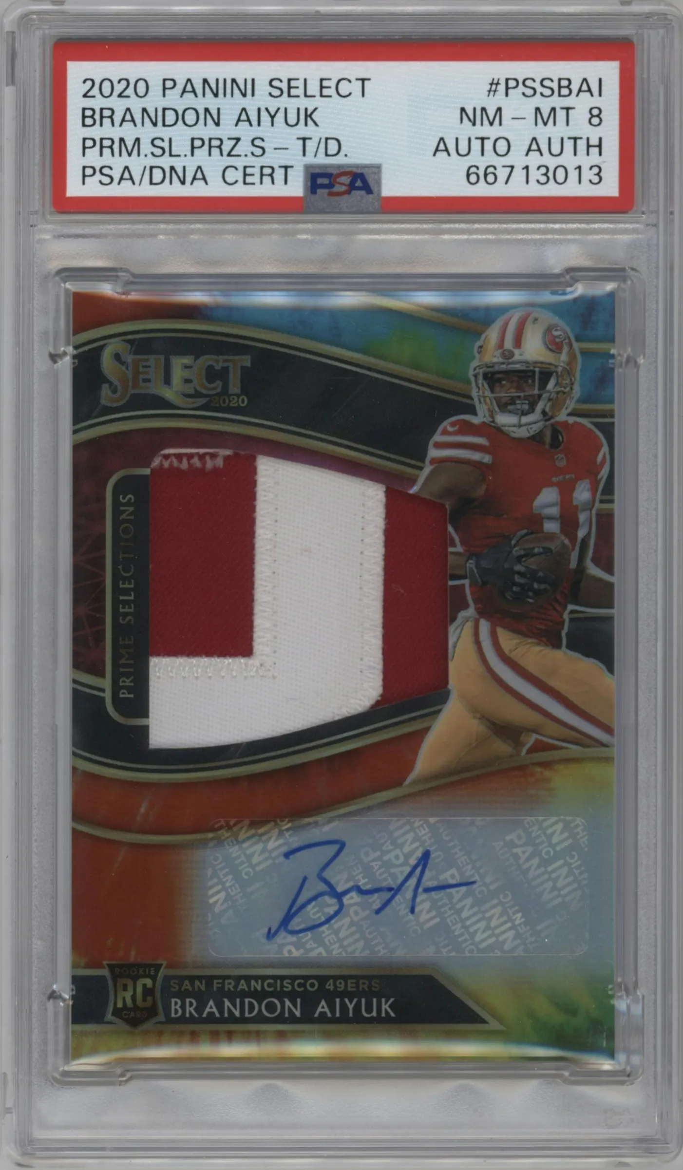 2020 Panini Select Prime Sel.Sig. Brandon Aiyuk Tie-Dye #PSS-BAI PSA 8
