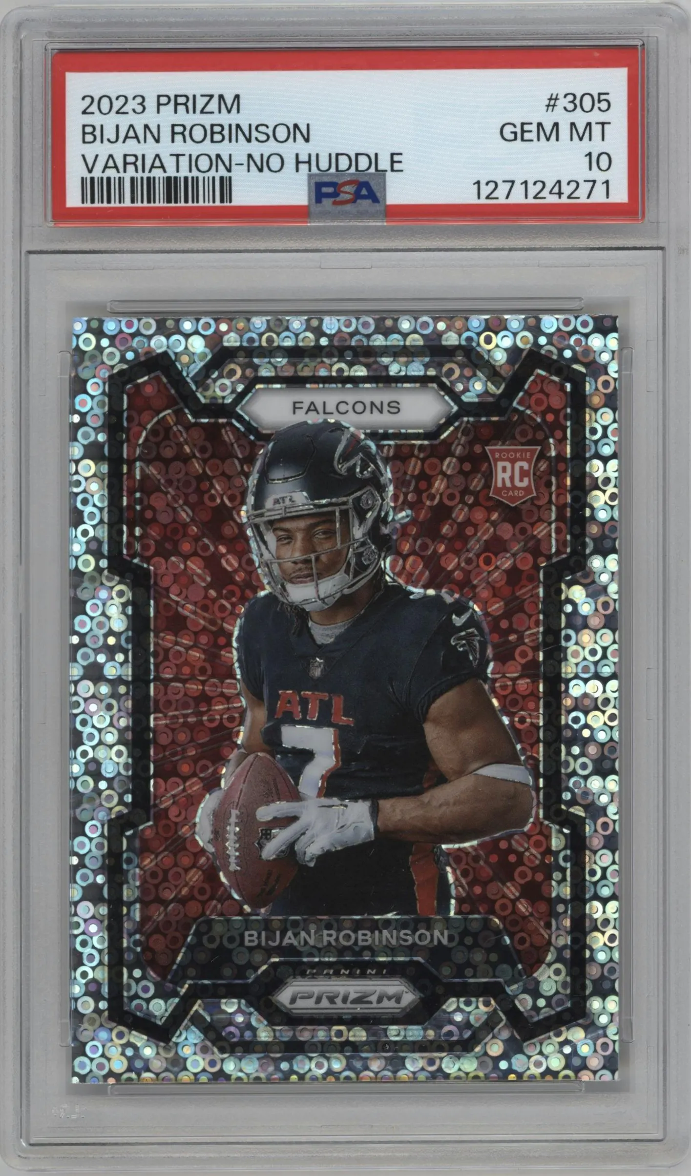 2023 Panini Prizm Rke.Var. Bijan Robinson No Huddle #305 PSA 10