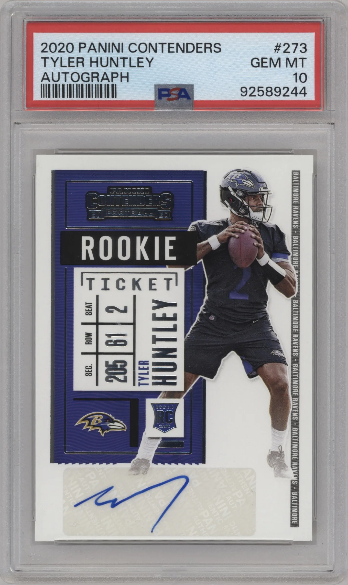 2020 Panini Contenders Rke.Tkt.Auto Tyler Huntley #273 PSA 10