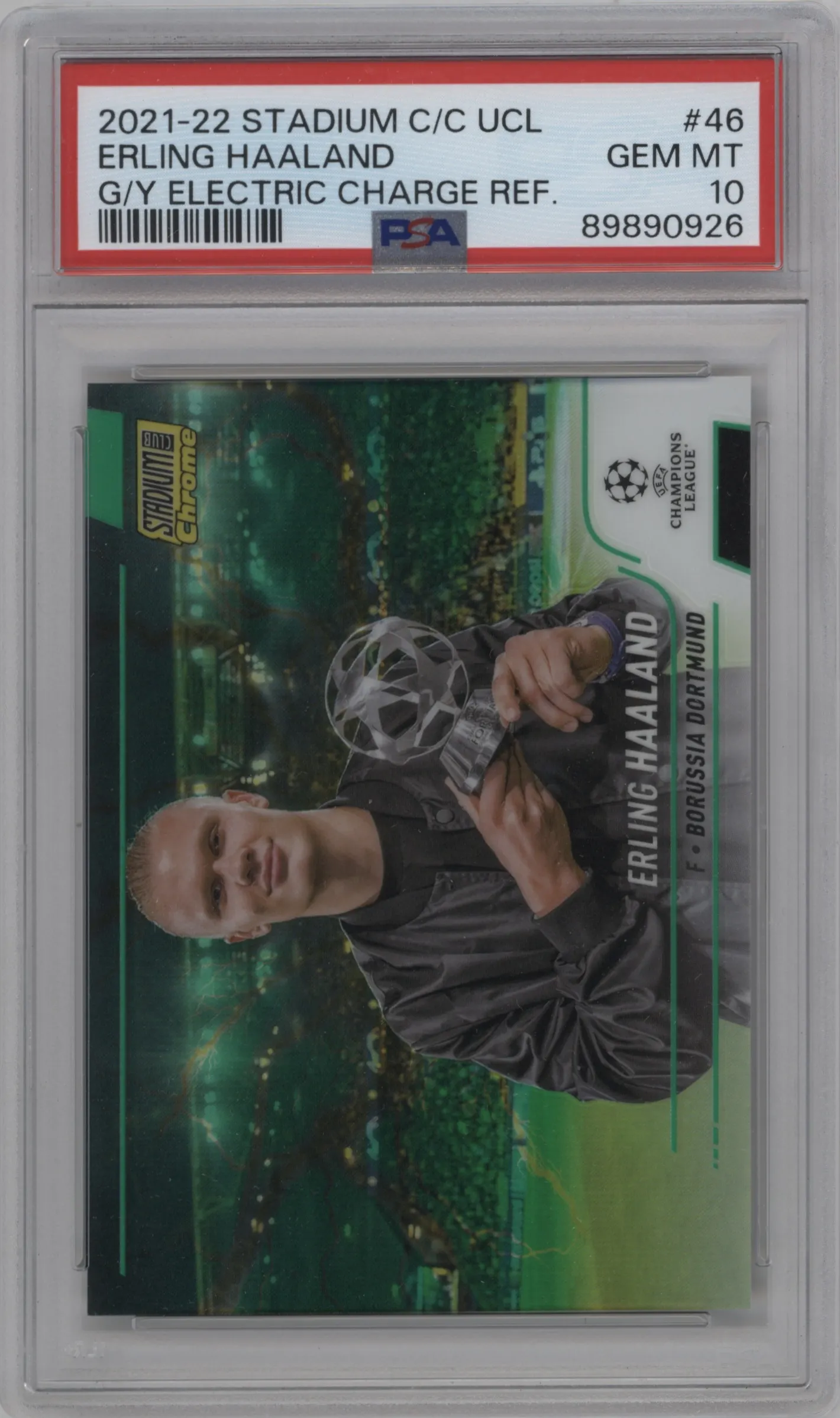 2021 Topps Stadium Club Chrome UEFA Champions League Erling Haaland Green/Yellow Electric Charge Refractor #46 PSA 10