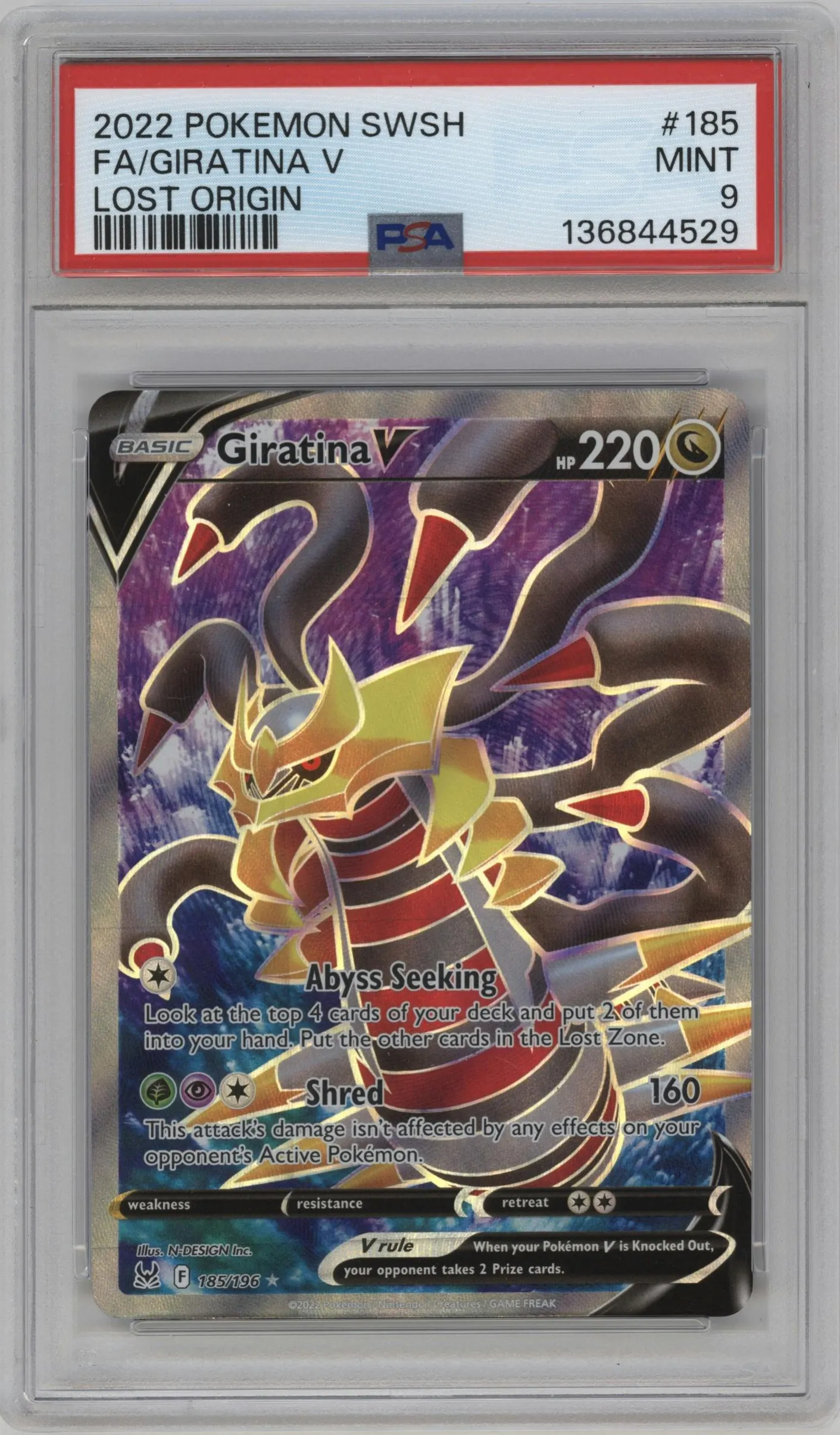 2022 Pokemon SWSH Lost Origin Giratina V #185 PSA 9