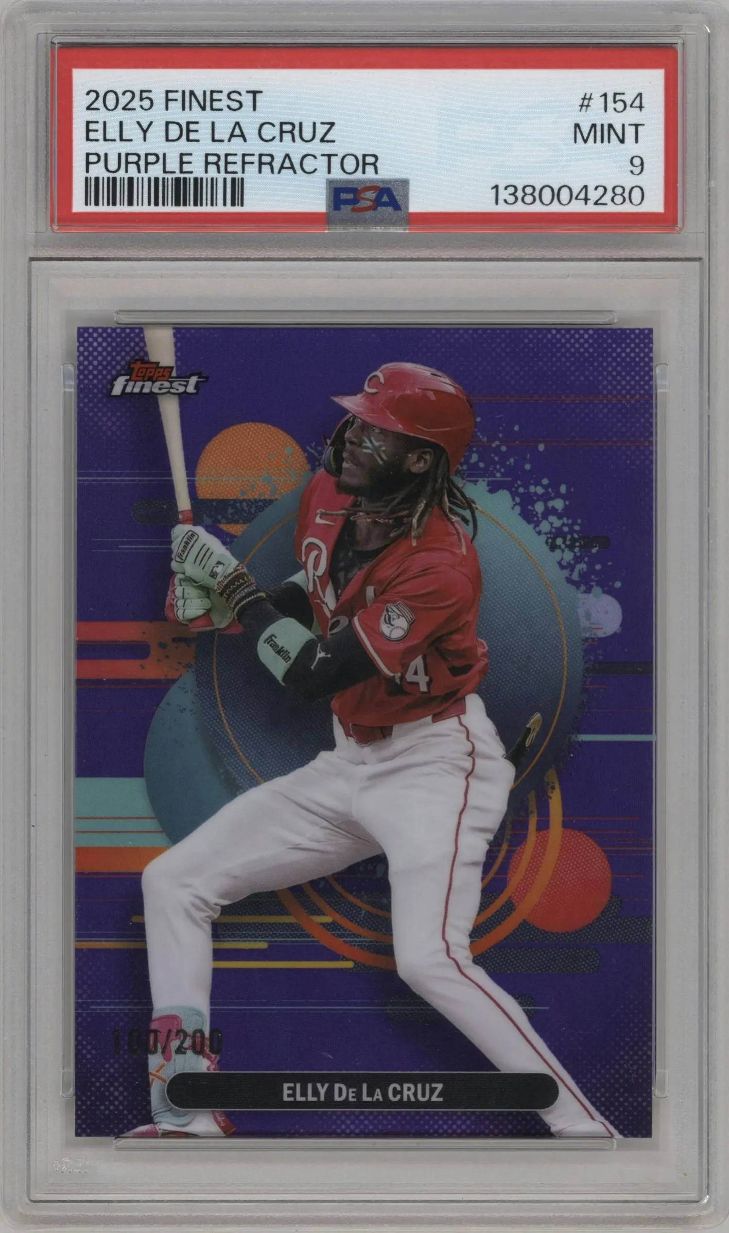2025 Topps Finest Elly De La Cruz Purple Refractor #154 PSA 9