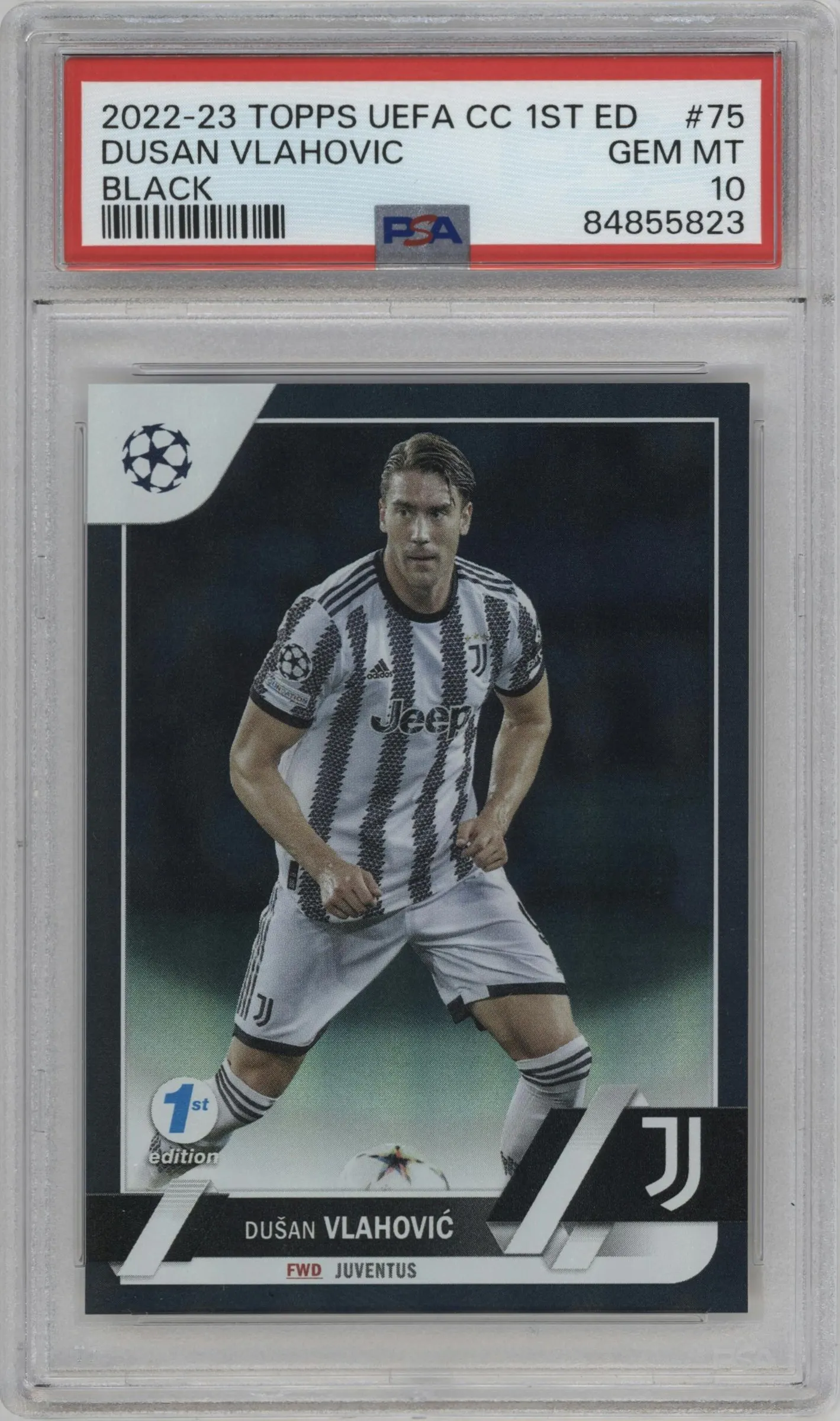 2022 Topps UEFA Club Competitions 1st Edition Dusan Vlahovic Black #75 PSA 10
