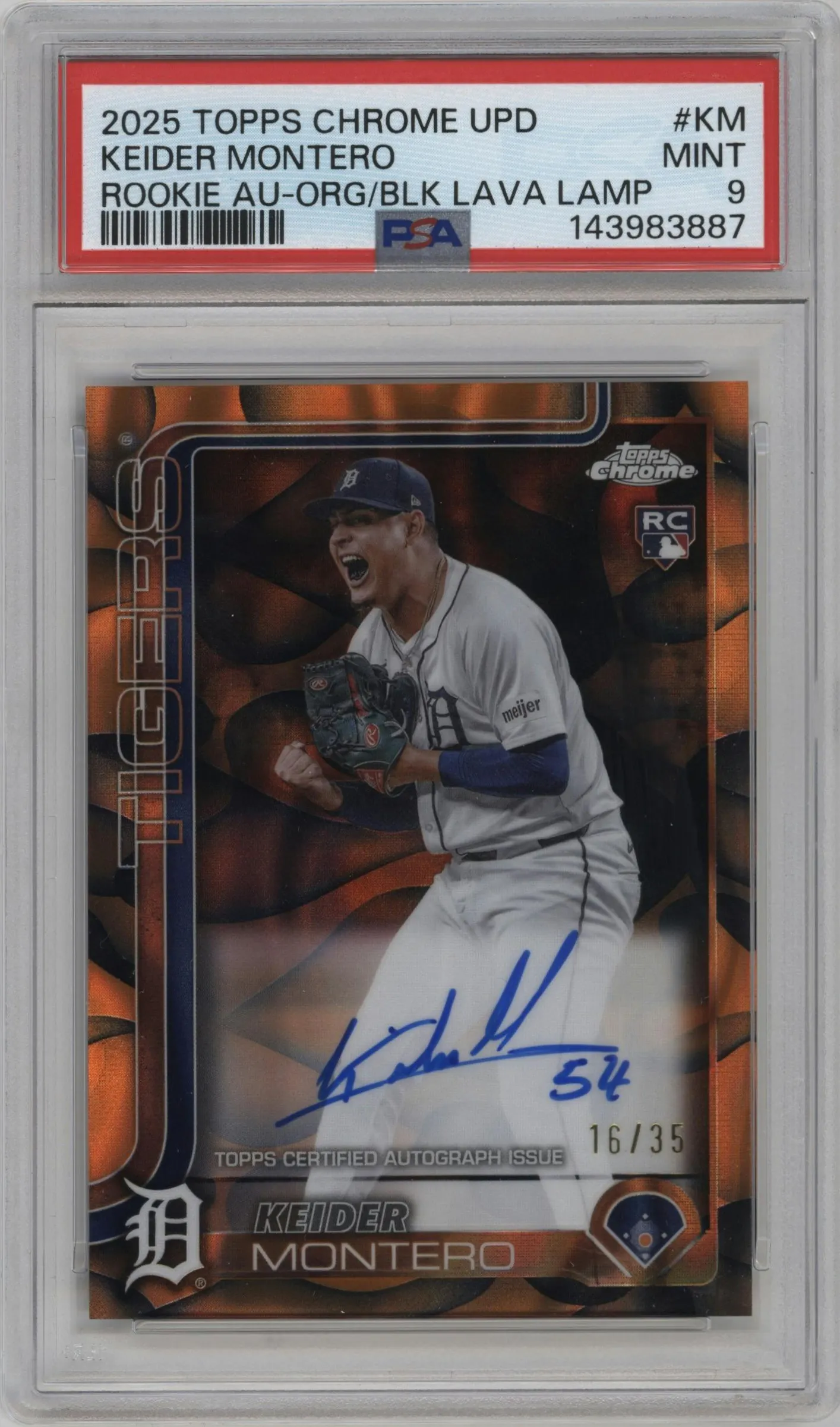 2025 Topps Chrome Update Rke.Auto Keider Montero Orange/Black Lava Lamp Refractor #RA-KM PSA 9