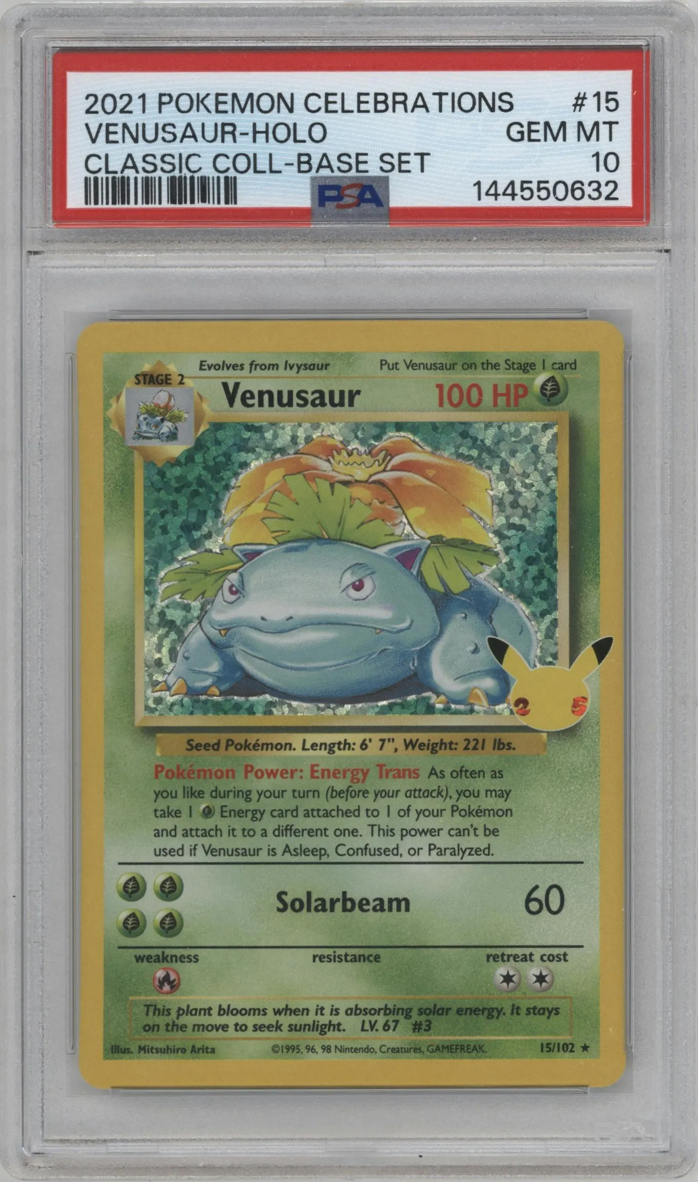 2021 Pokemon SWSH Celebrations CC Venusaur Base Set #15 PSA 10