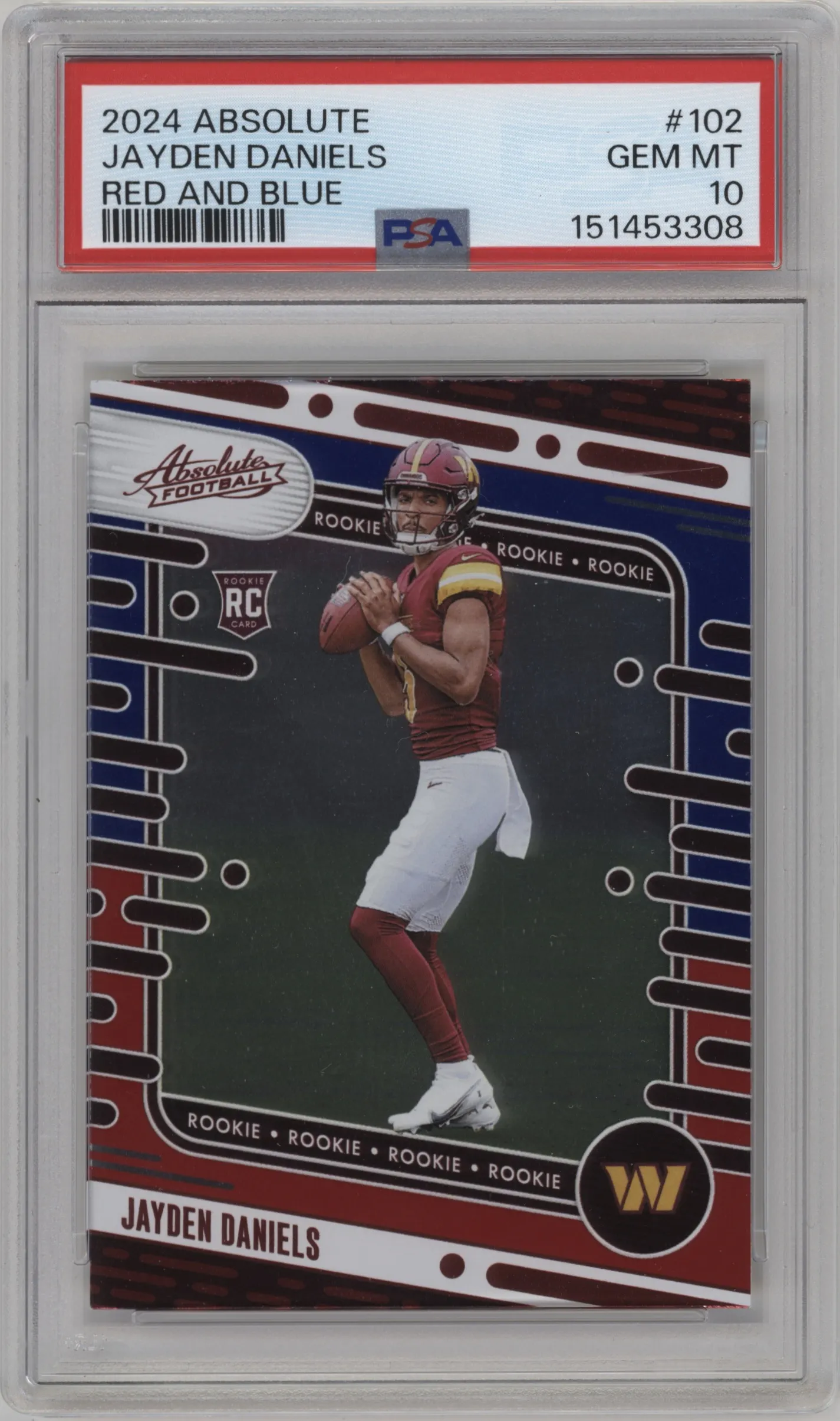 2024 Panini Absolute Jayden Daniels Red/Blue #102 PSA 10