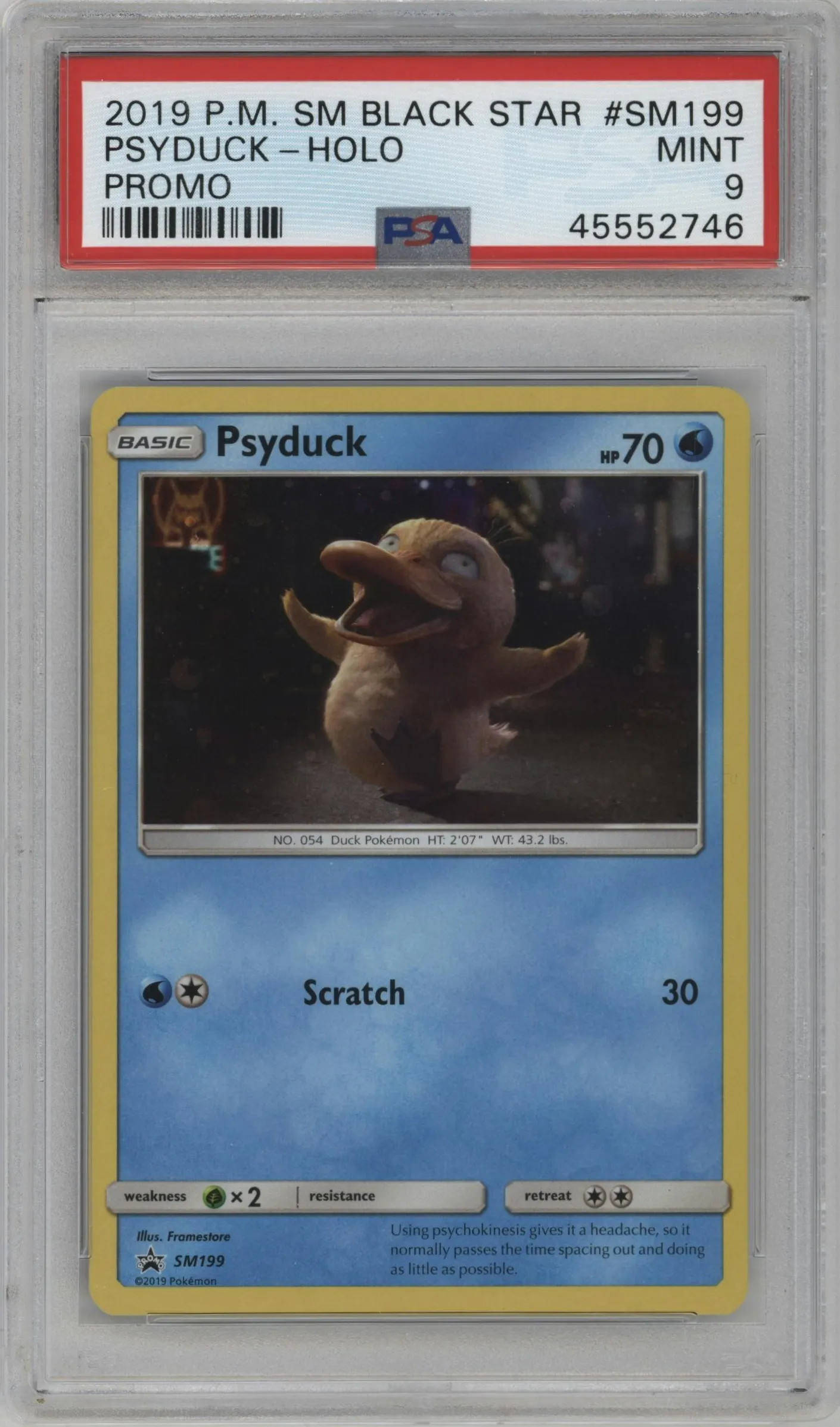 2019 Pokemon S&M Psyduck Detective Pikachu Store Event #SM199 PSA 9