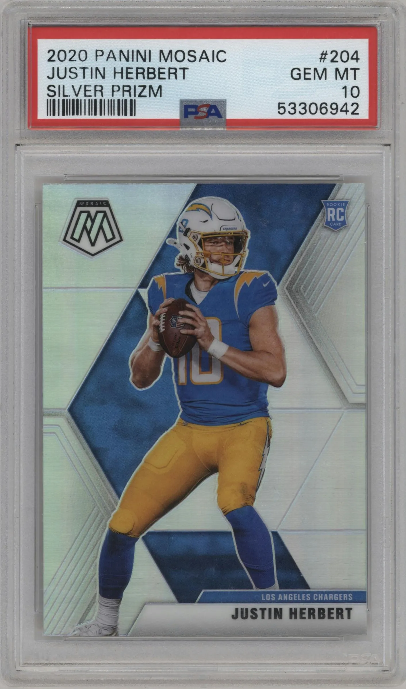 2020 Panini Mosaic Justin Herbert Silver PSA 10
