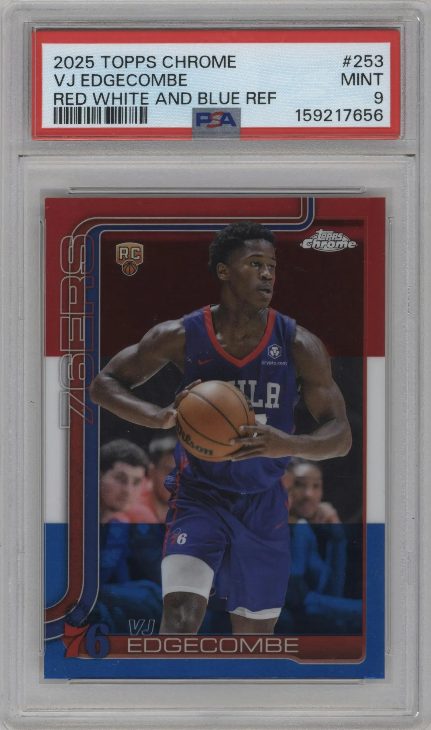 2025 Topps Chrome VJ Edgecombe Red/White/Blue Refractor #253 PSA 9