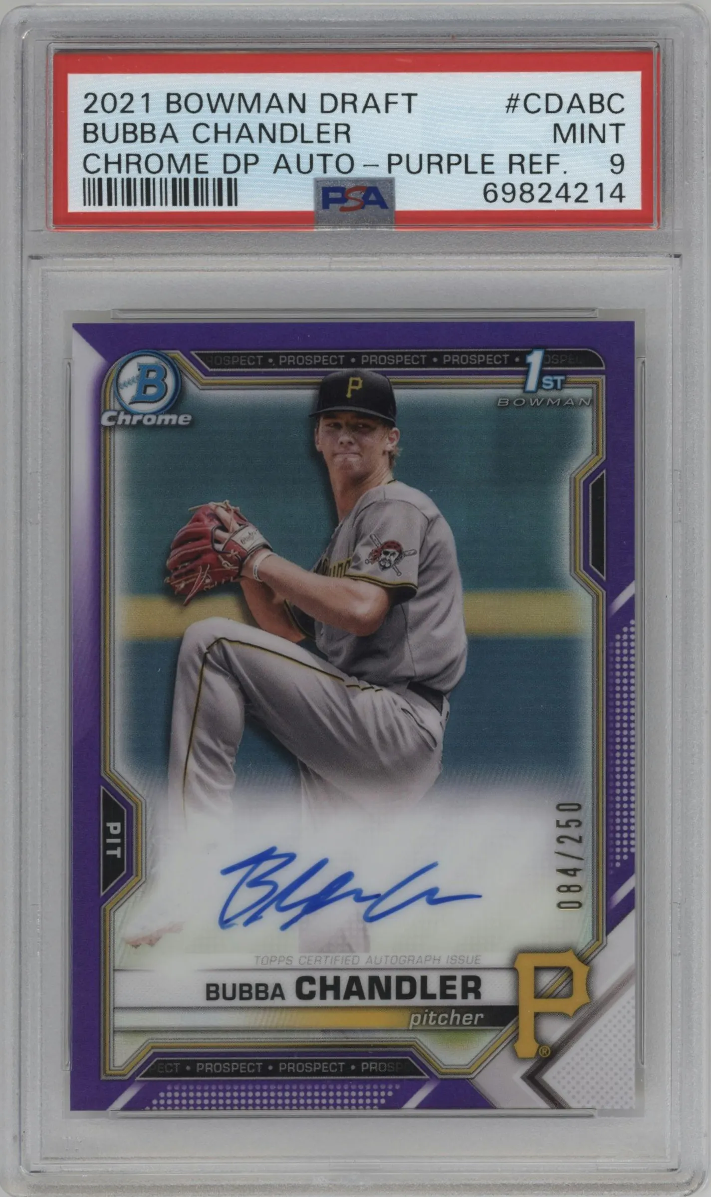 2021 Bowman Draft Chr.DP Auto Bubba Chandler Purple Refractor #CDA-BC PSA 9
