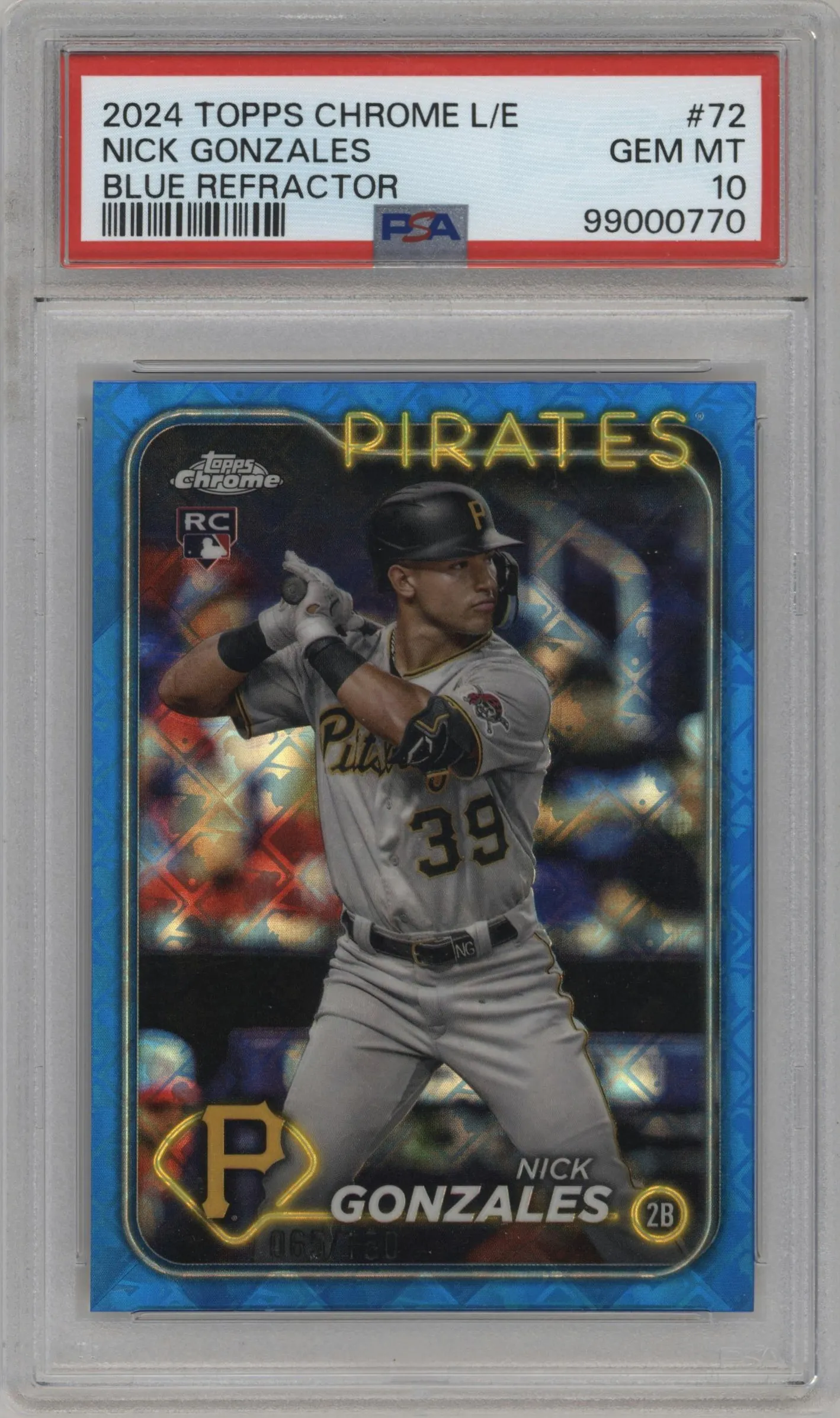 2024 Topps Chrome Logofractor Nick Gonzales Blue MLB Refractor #72 PSA 10