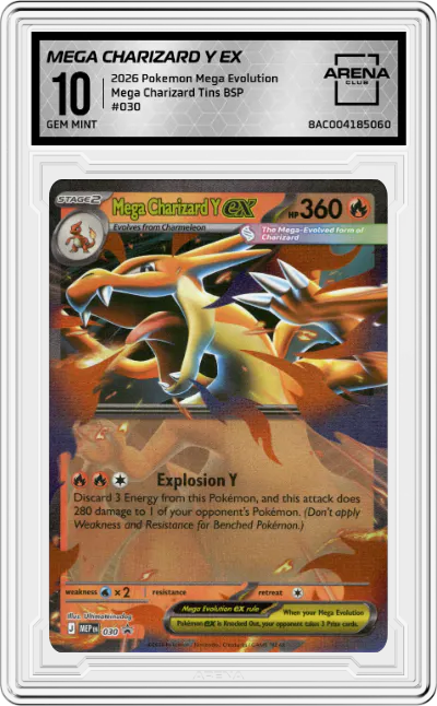 2026 Pokemon Mega Evolution Mega Charizard Y ex Mega Charizard Tins #030 ARENA CLUB 10