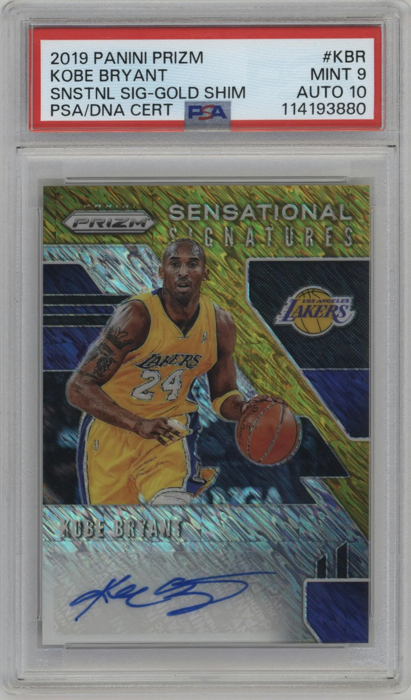 2019 Panini Prizm Sen.Sig. Kobe Bryant Gold Shimmer #SS-KBR PSA 9