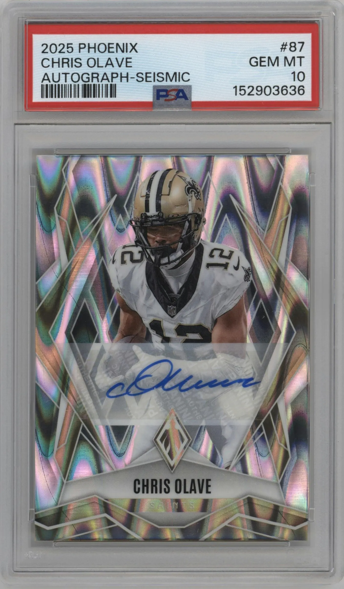 2025 Panini Phoenix Auto Chris Olave Seismic Prizm #87 PSA 10