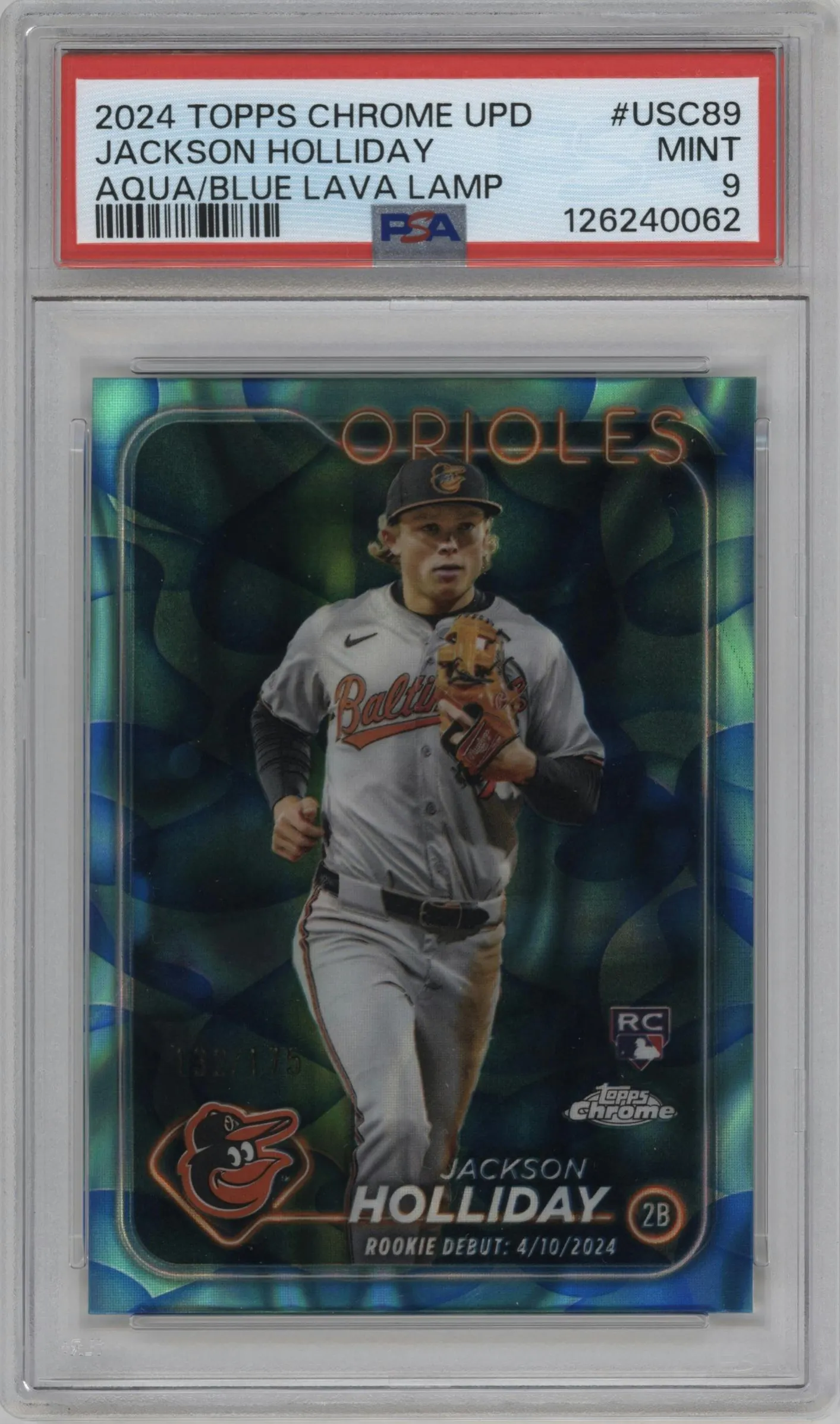 2024 Topps Chrome Update Jackson Holliday Aqua/Blue Lava Lamp Refractor #USC89 PSA 9