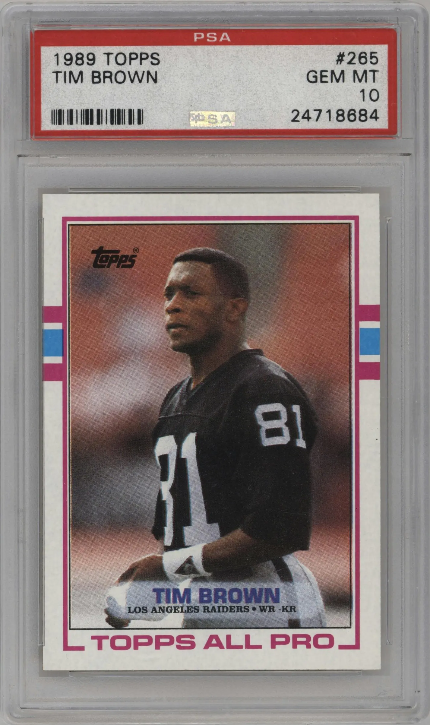 1989 Topps Tim Brown #265 PSA 10