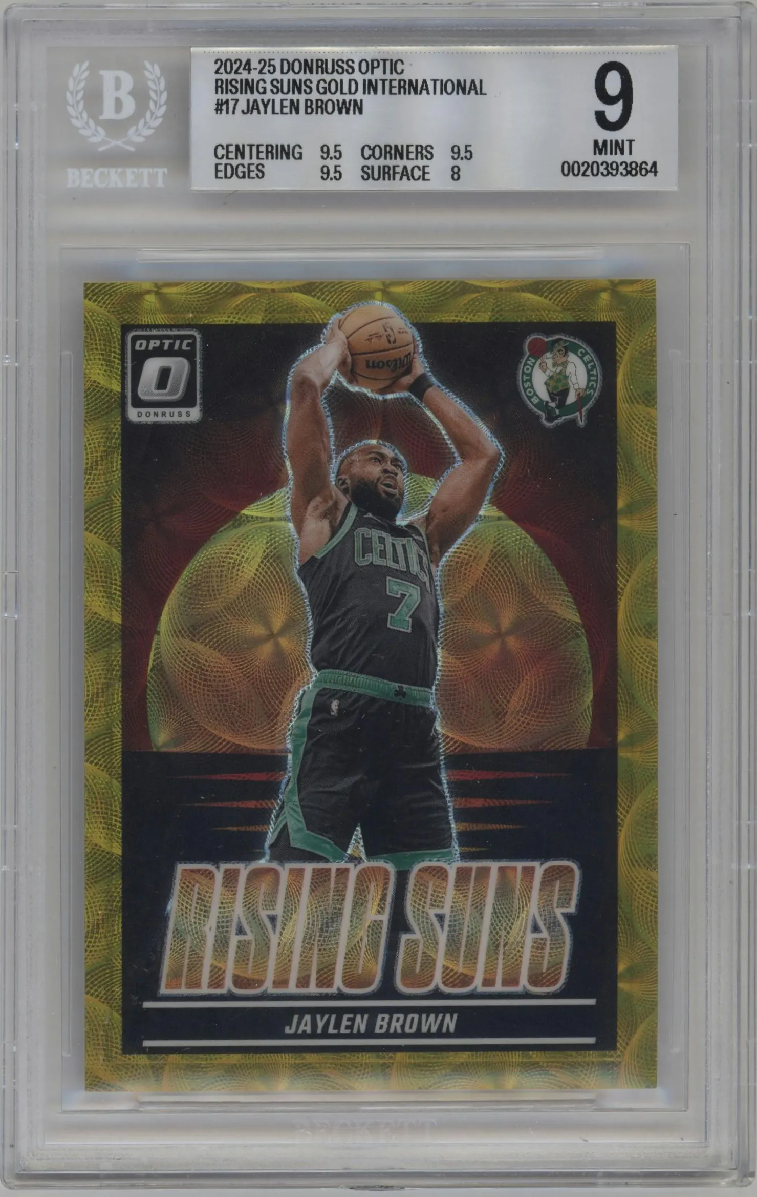 2024 Donruss Optic Rising Suns Jaylen Brown Gold International #17 BGS 9