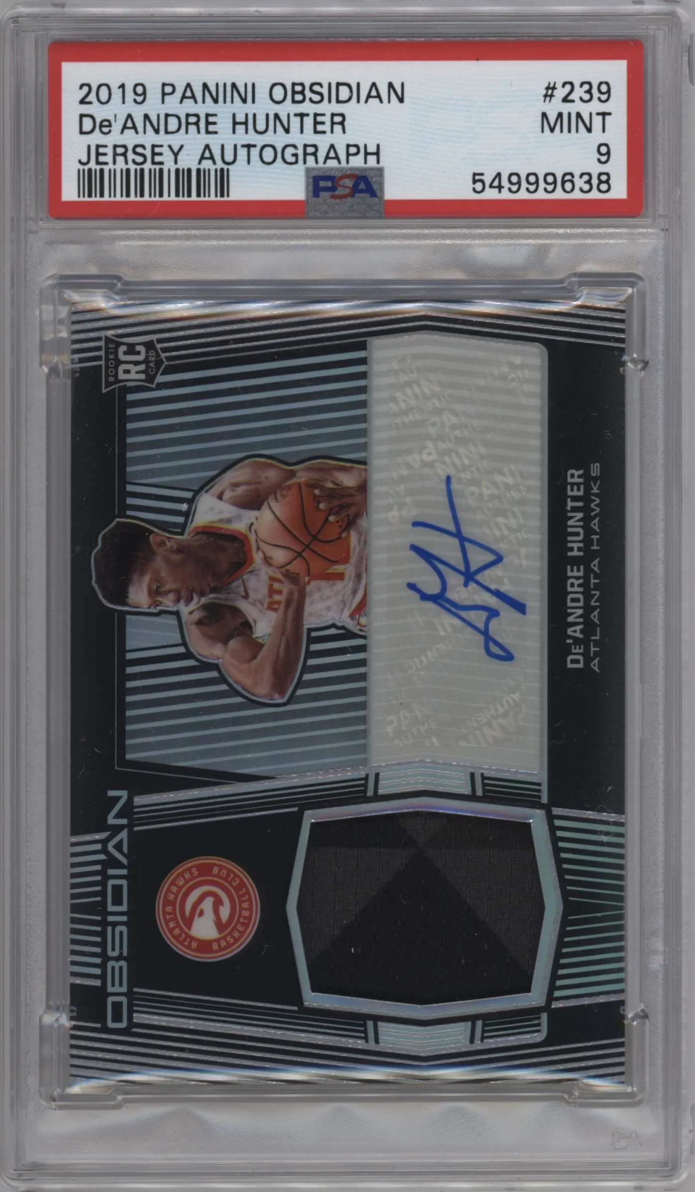 2019 Panini Obsidian Rke.Jrsy.Auto De'Andre Hunter #239 PSA 9