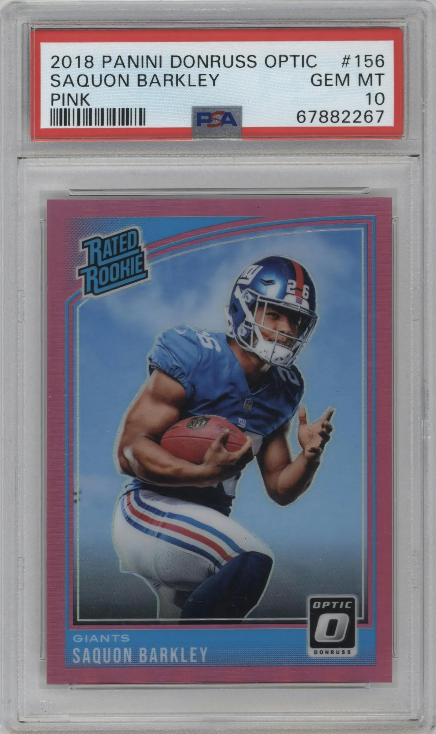 2018 Panini Donruss Optic Rated Rookie Saquon Barkley Pink PSA 10