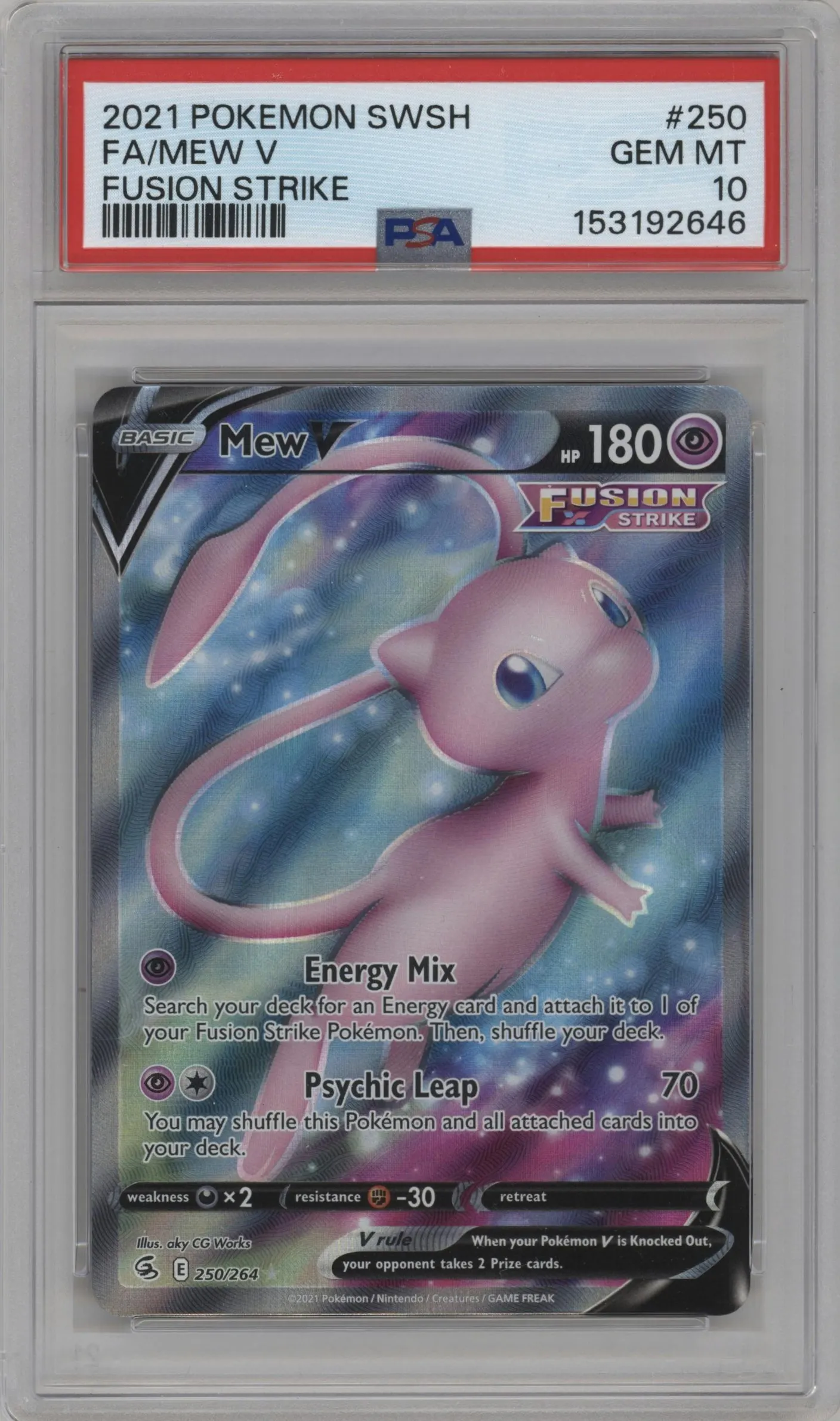 2021 Pokemon SWSH Fusion Strike Mew V #250 PSA 10