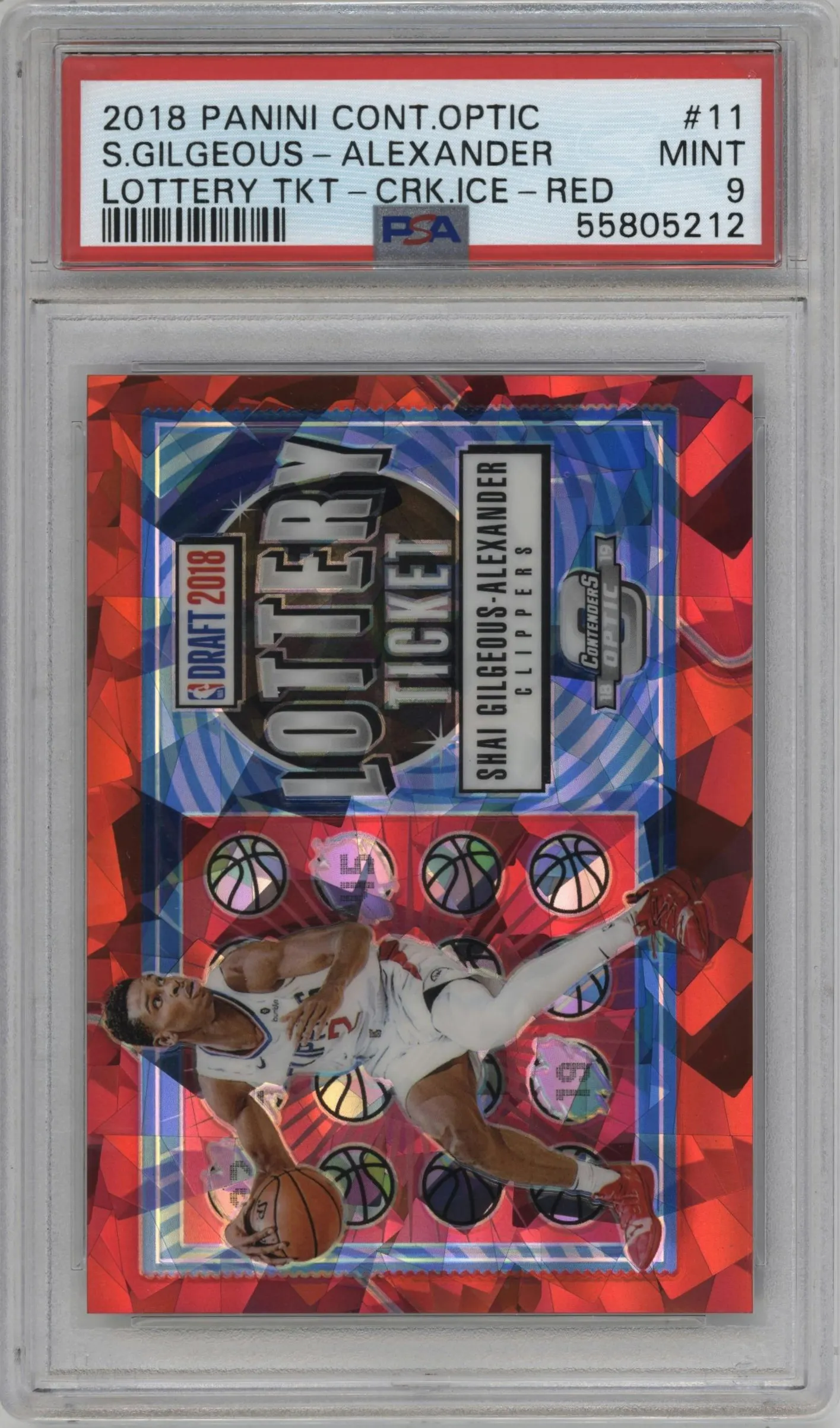 2018 Panini Contenders Optic Lottery Ticket Shai Gilgeous-Alexander Red Cracked Ice PSA 9