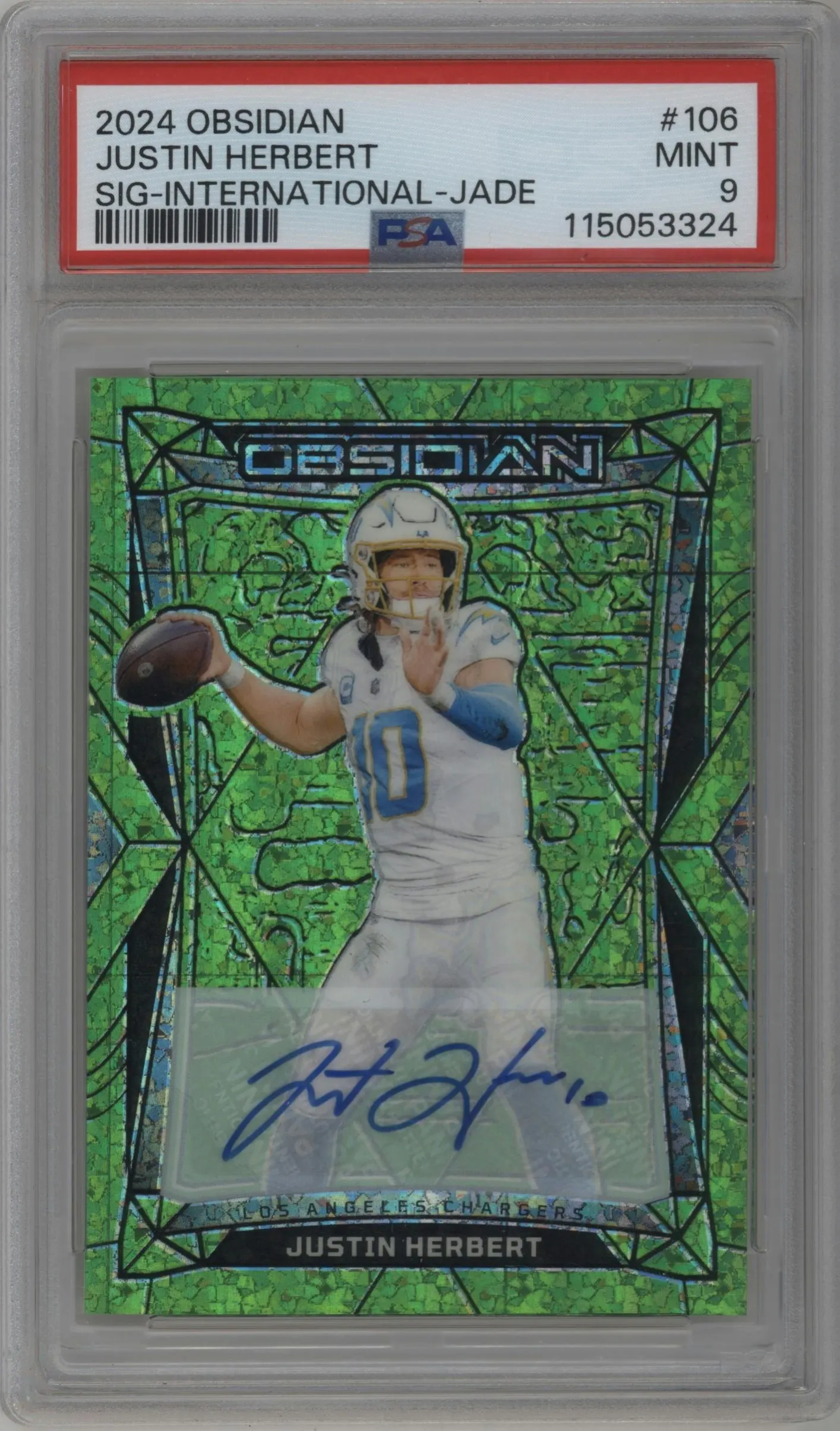 2024 Panini Obsidian Sig. Justin Herbert International Jade #106 PSA 9