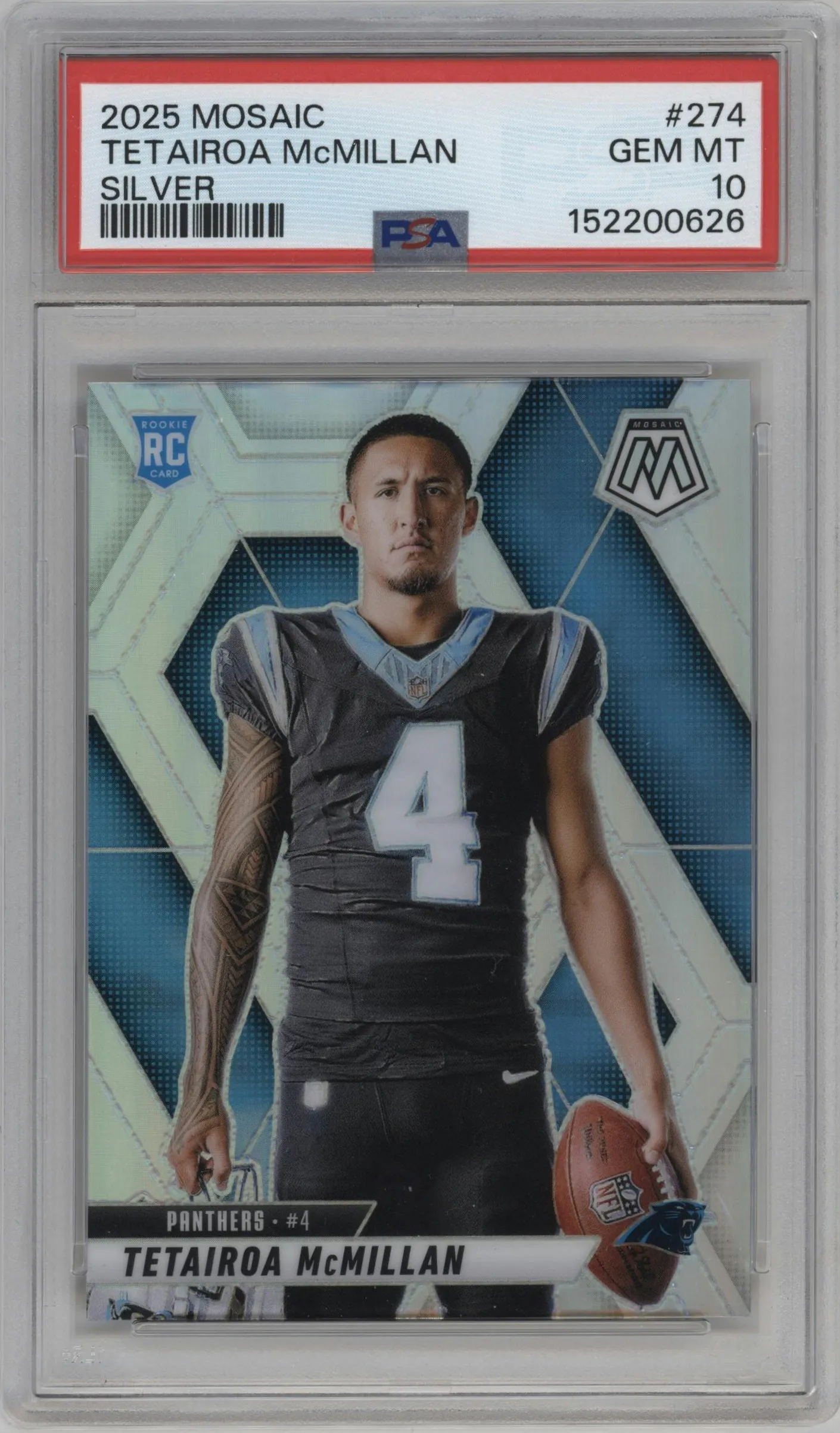2025 Panini Mosaic Rke.Variation Tetairoa McMillan Silver PSA 10