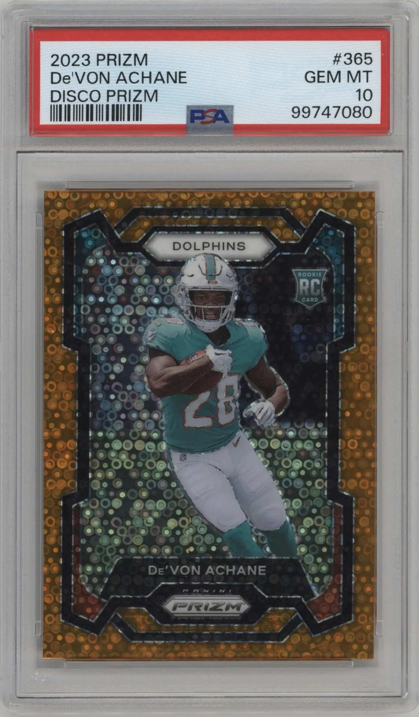 2023 Panini Prizm De'Von Achane Disco #365 PSA 10
