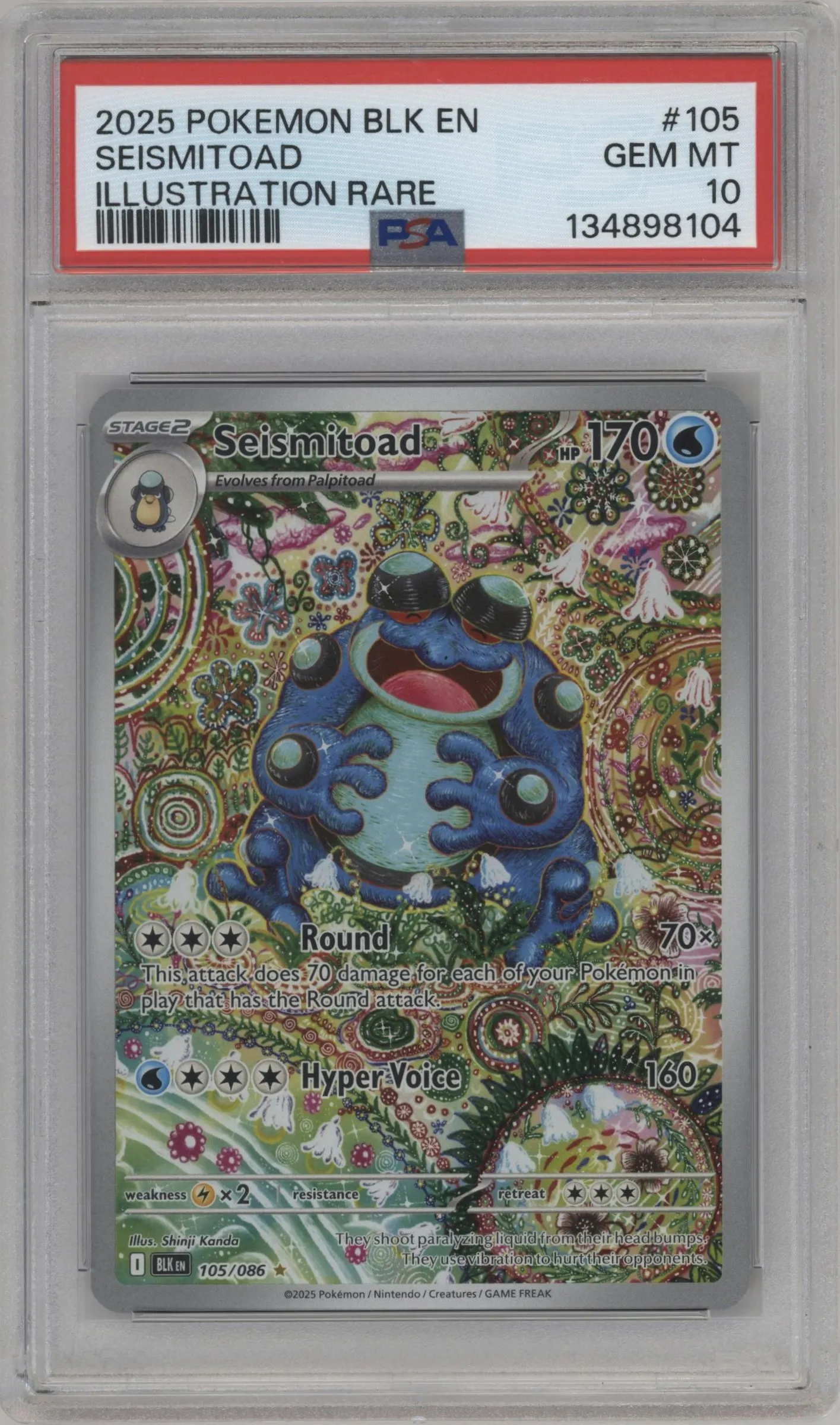 2025 Pokemon SV Black Bolt Seismitoad #105 PSA 10