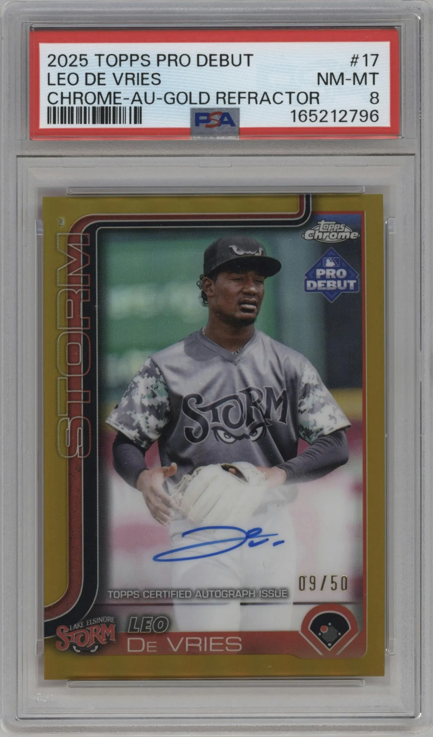 2025 Topps Pro Debut Chr.Auto Leo De Vries Gold Refractor #PDC-17 PSA 8