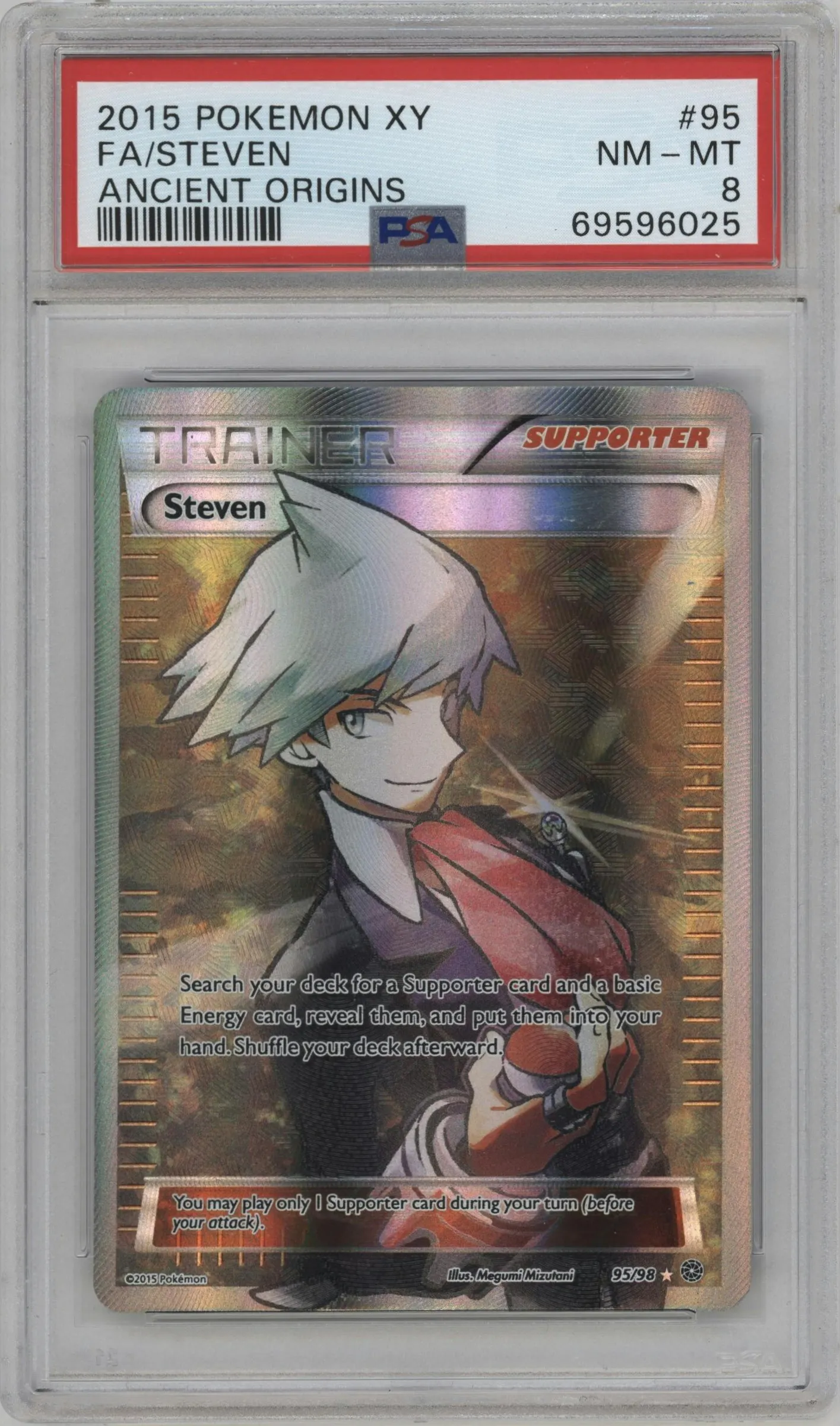 2015 Pokemon XY Ancient Origins Steven #95 PSA 8