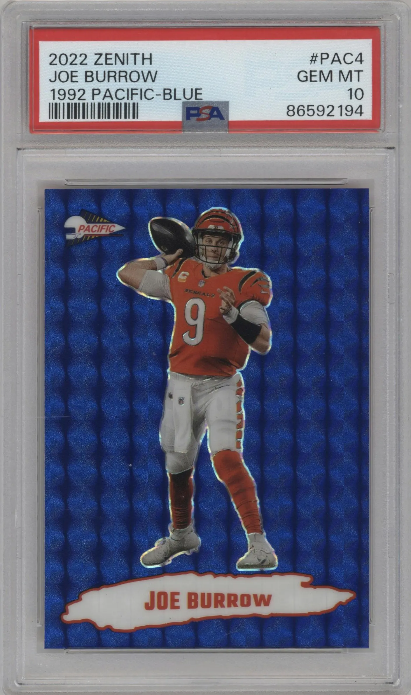 2022 Panini Zenith 1992 Pacific Joe Burrow Blue #PAC-4 PSA 10