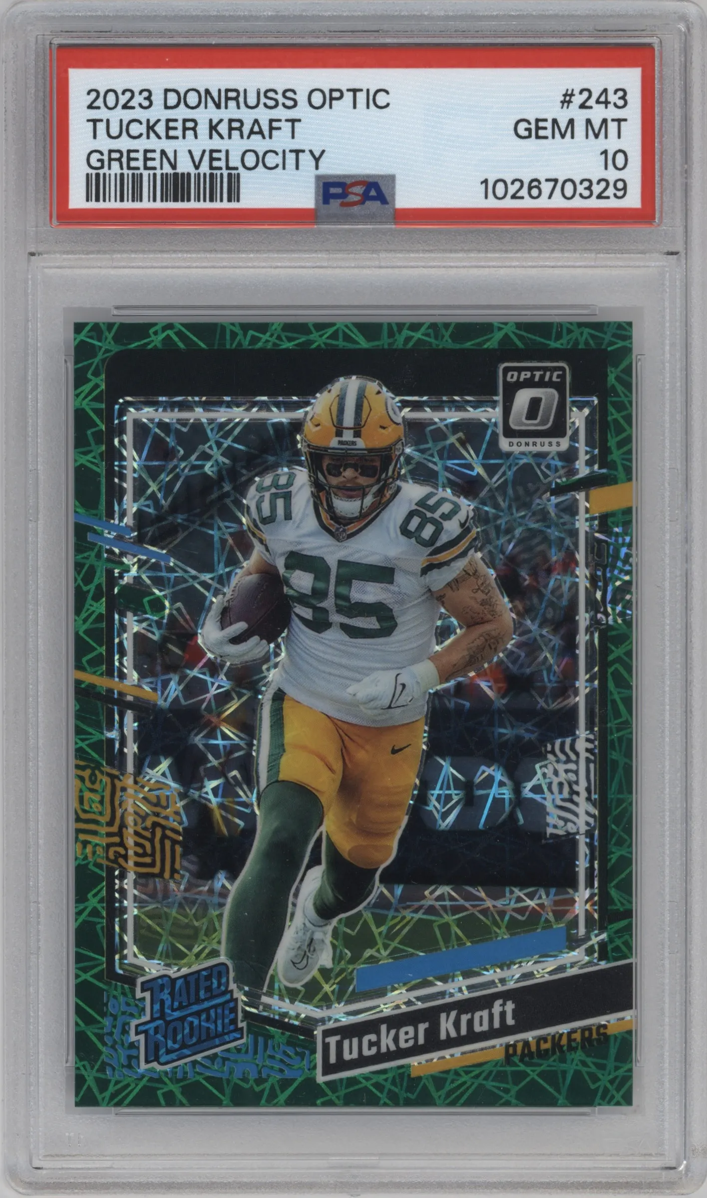2023 Donruss Optic Rated Rookie Tucker Kraft Green Velocity #243 PSA 10