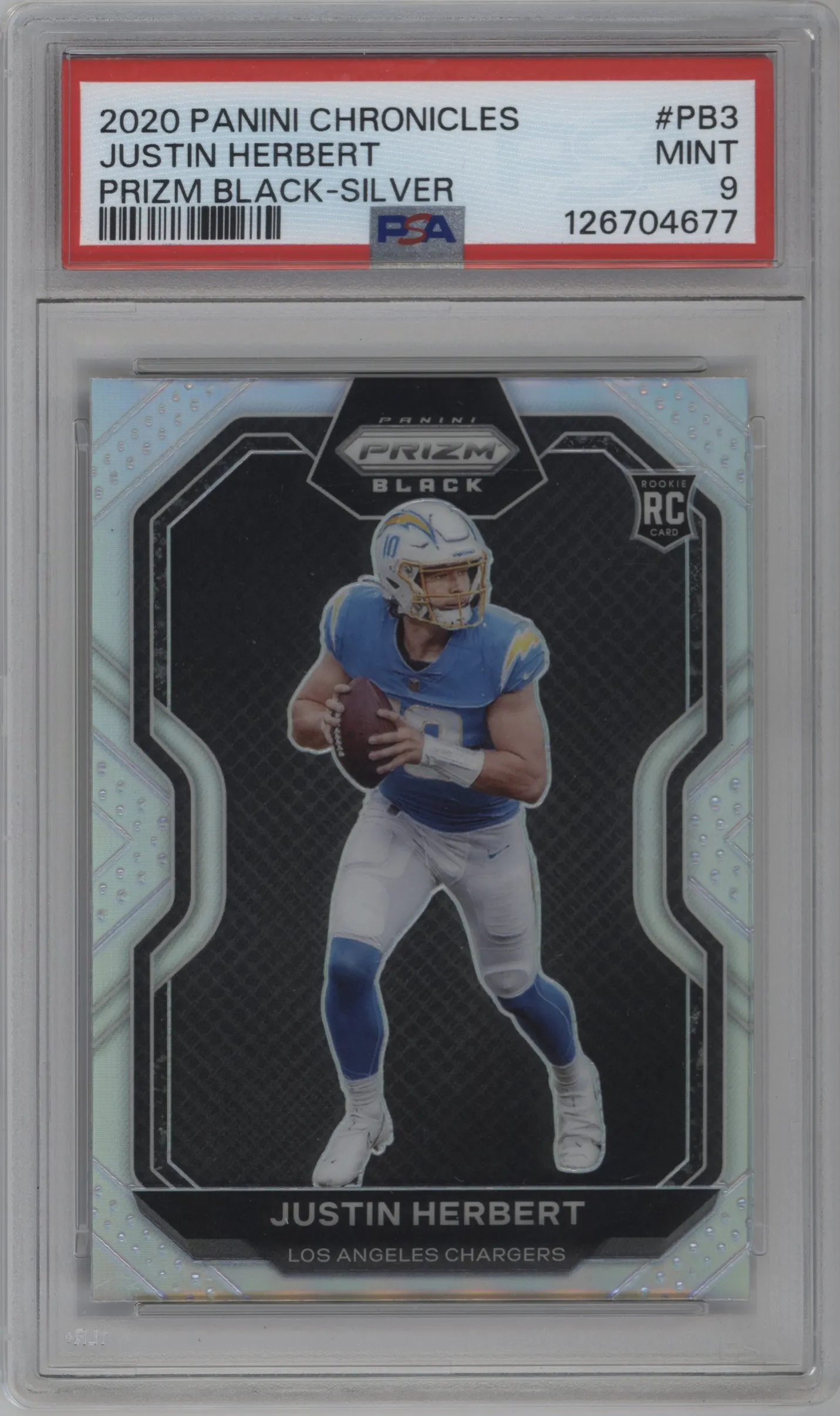 2020 Panini Chronicles Prizm Black Justin Herbert Silver #PB-3 PSA 9