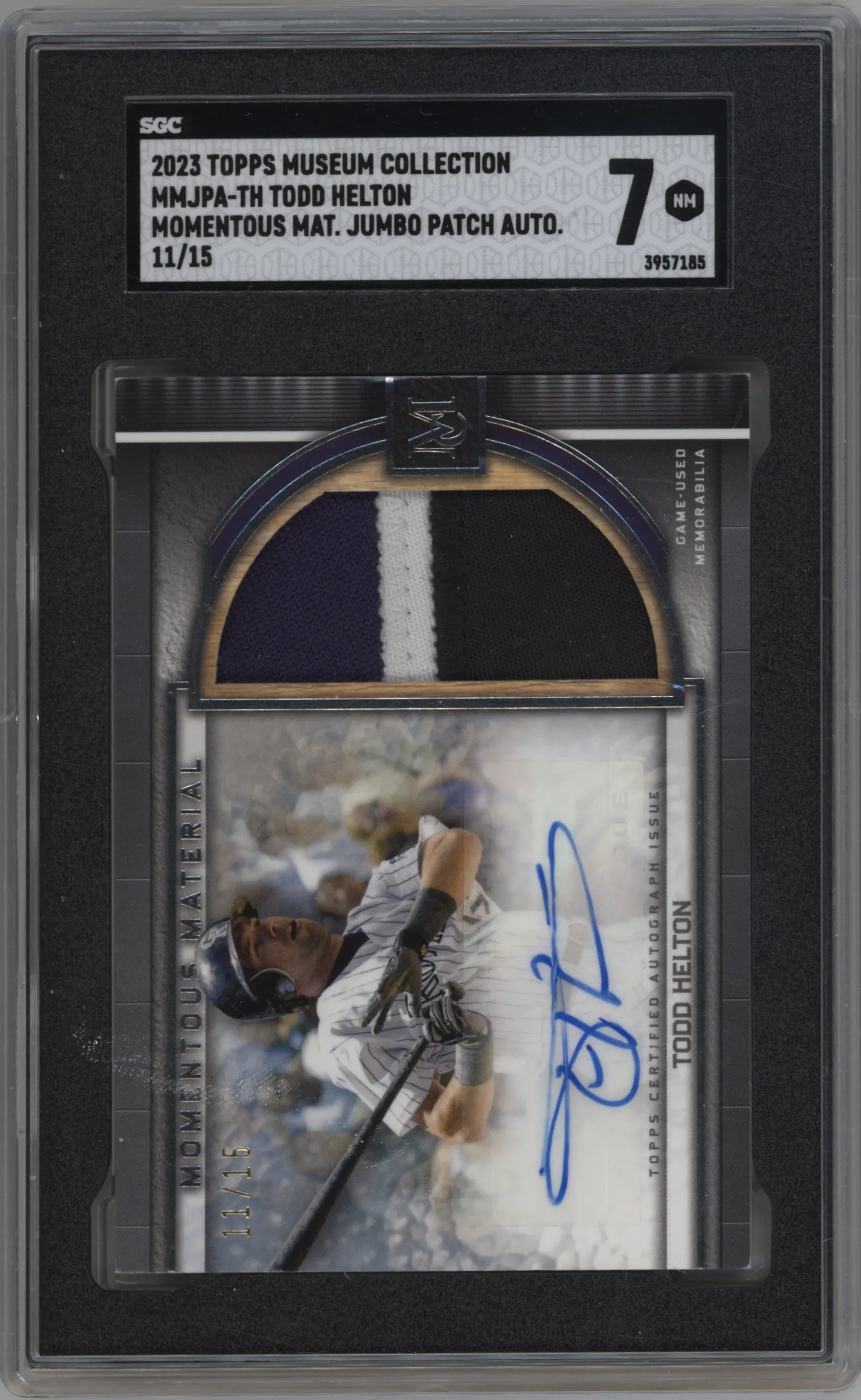 2023 Topps Museum Collection Mmnts.Mat.Jmb.Ptch.Auto Todd Helton SGC 7