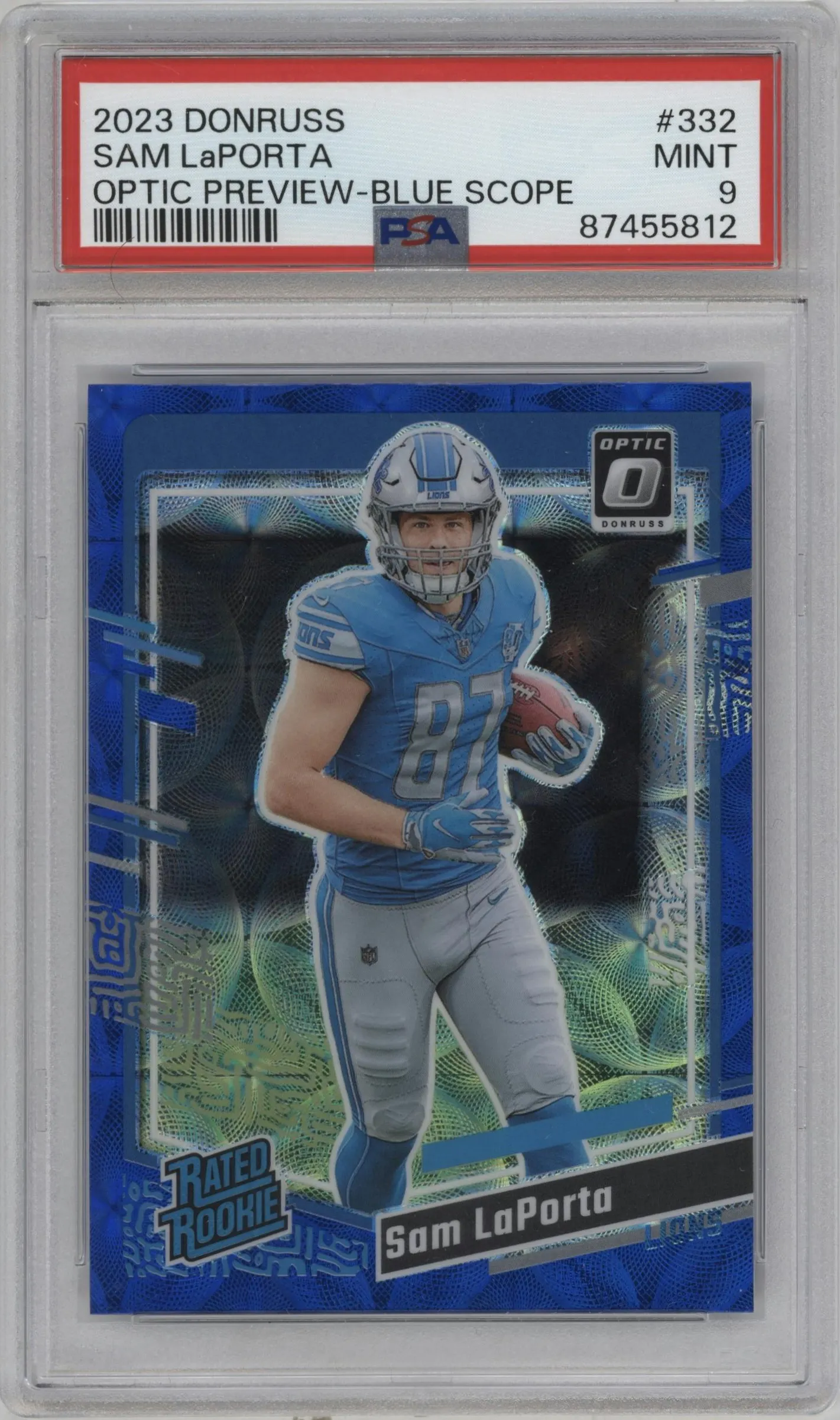 2023 Panini Donruss Opt.Rtd.Rke.Prev. Sam LaPorta Blue Scope #332 PSA 9