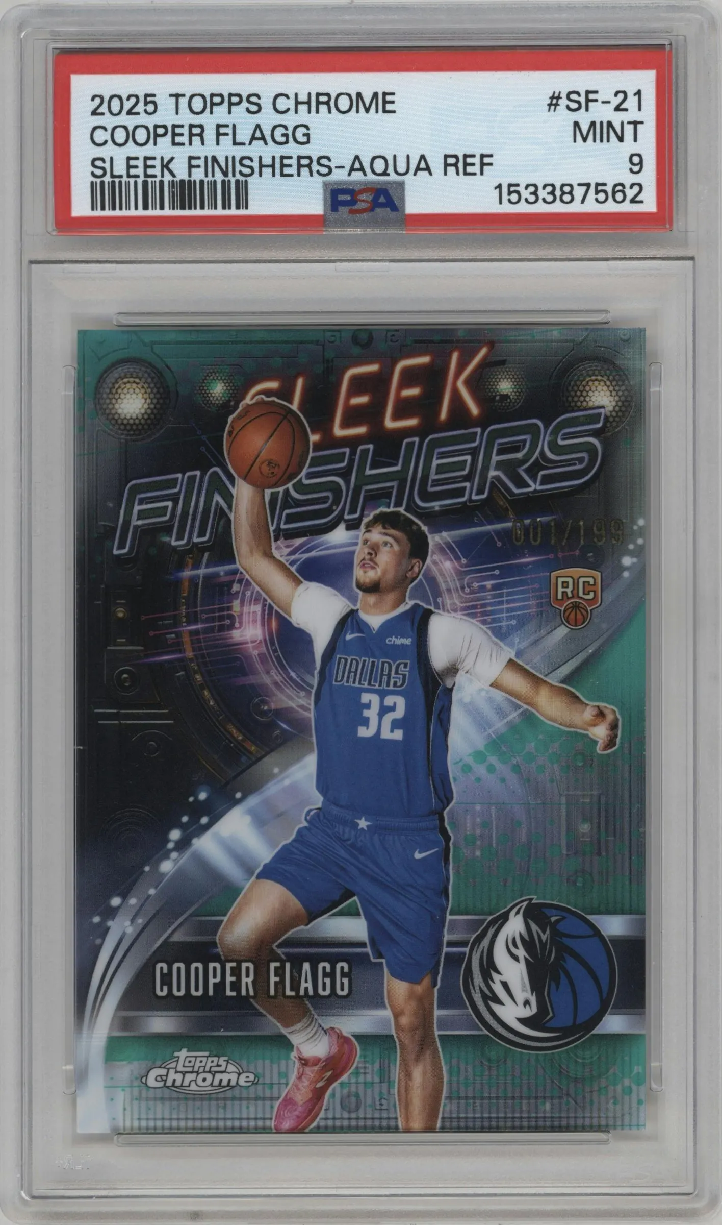 2025 Topps Chrome Sleek Finishers Cooper Flagg Aqua Refractor #SF-21 PSA 9