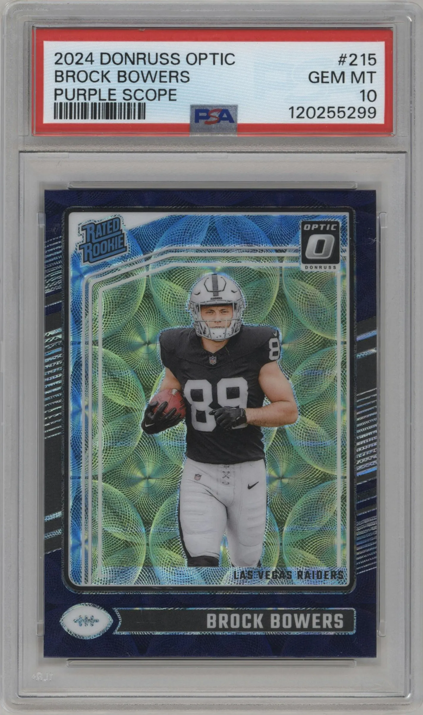 2024 Donruss Optic Rated Rookie Brock Bowers Purple Scope #215 PSA 10