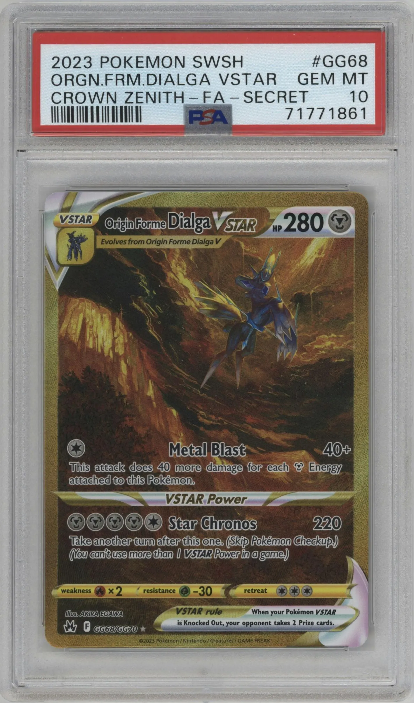 2023 Pokemon SWSH Crown Zenith GG Origin Forme Dialga VSTAR #GG68 PSA 10