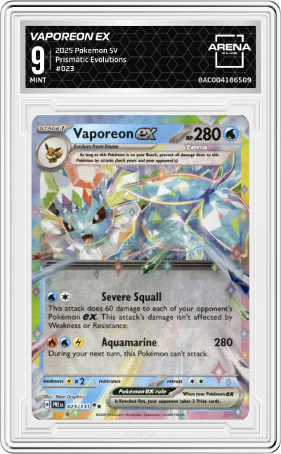 2025 Pokemon SV Prismatic Evolutions Vaporeon ex #023 ARENA CLUB 9