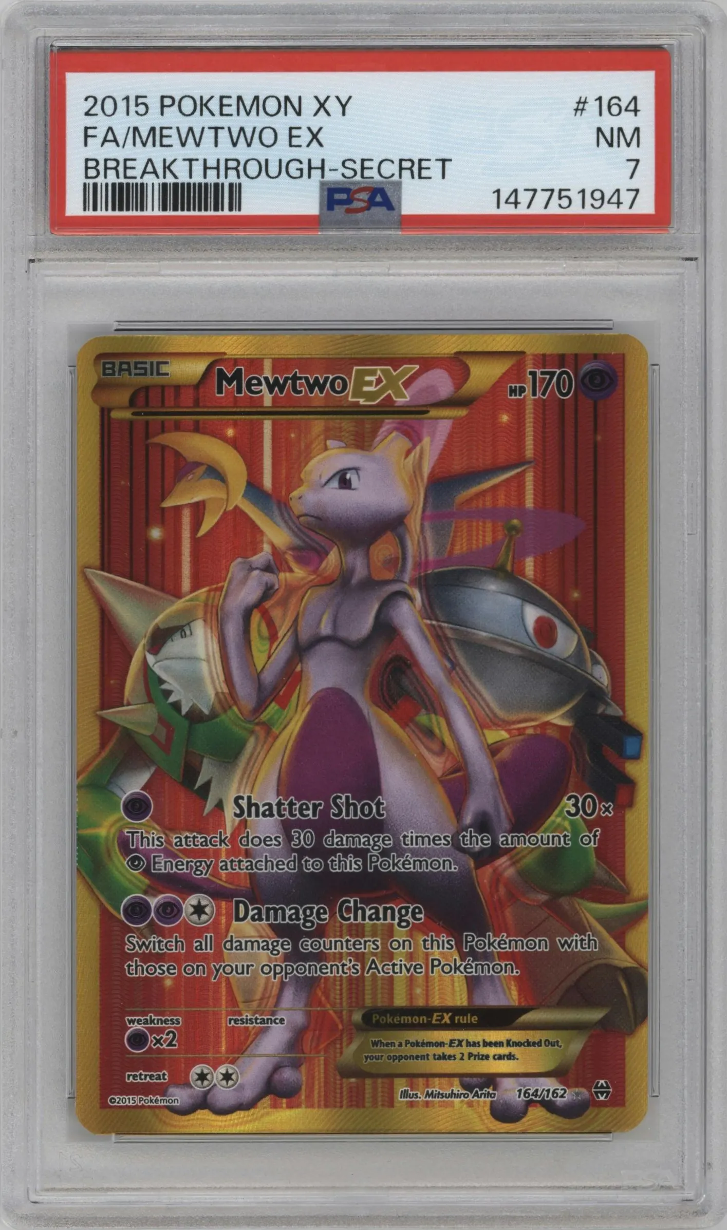 2015 Pokemon XY XY BREAKthrough Mewtwo EX #164 PSA 7
