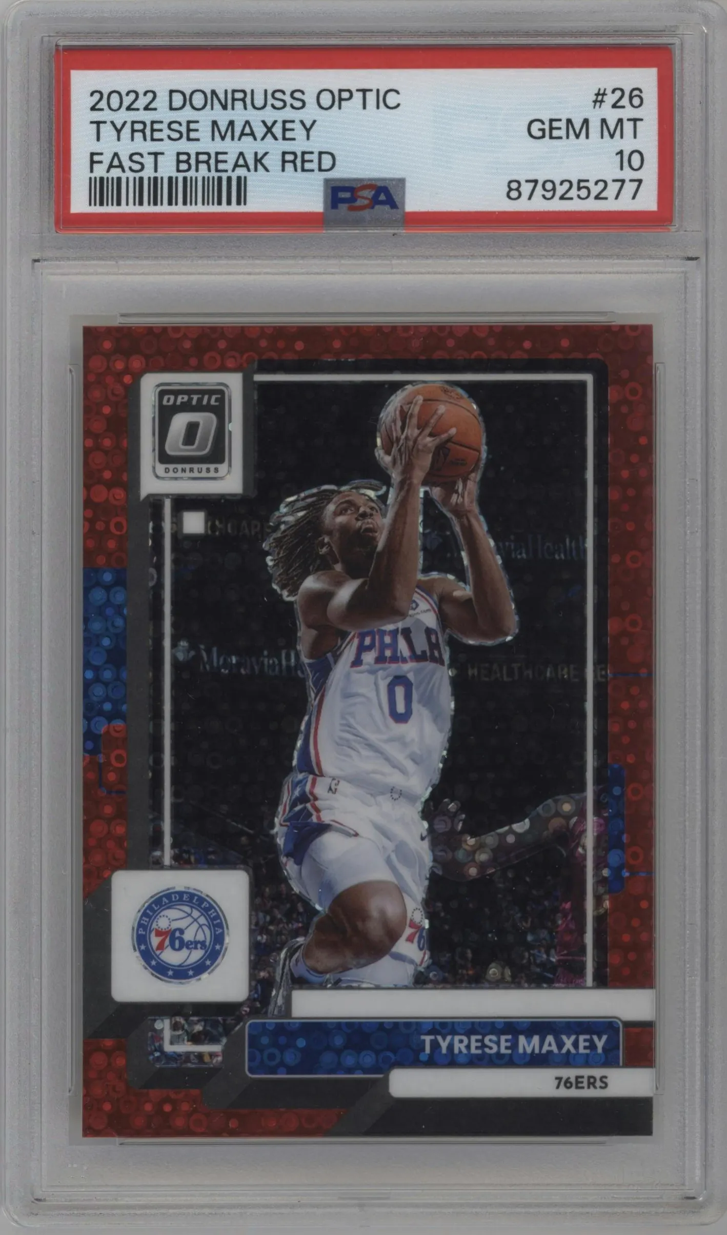 2022 Panini Donruss Optic Tyrese Maxey Fast Break Red #26 PSA 10