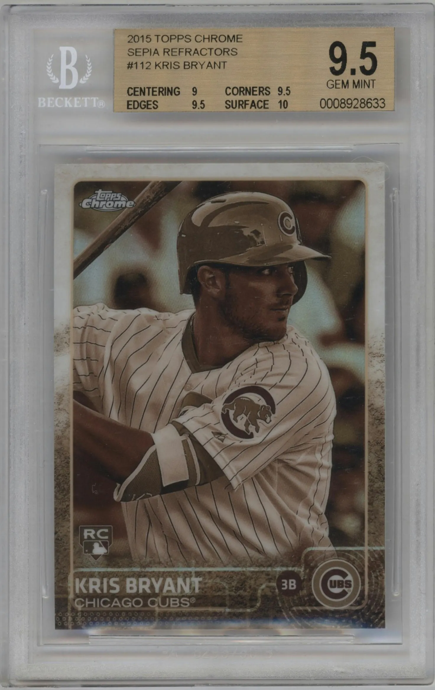 2015 Topps Chrome Kris Bryant Sepia Refractor #112 BGS 9.5
