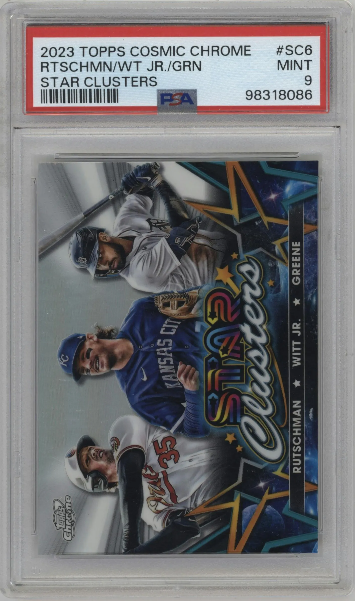 2023 Topps Cosmic Chrome Star Clusters Adley Rutschman/Bobby Witt Jr./Riley Greene #SC-6 PSA 9