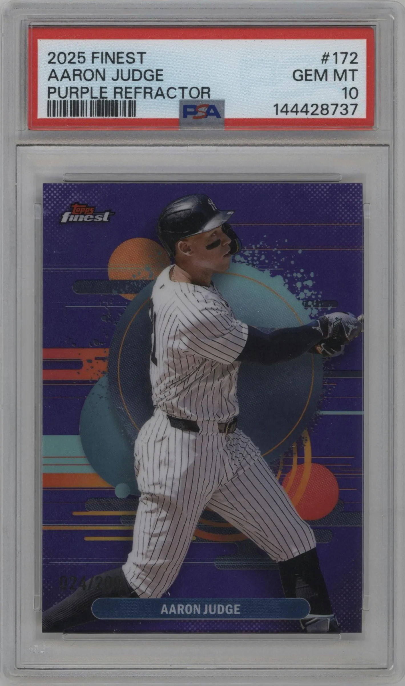 2025 Topps Finest Aaron Judge Purple Refractor #172 PSA 10
