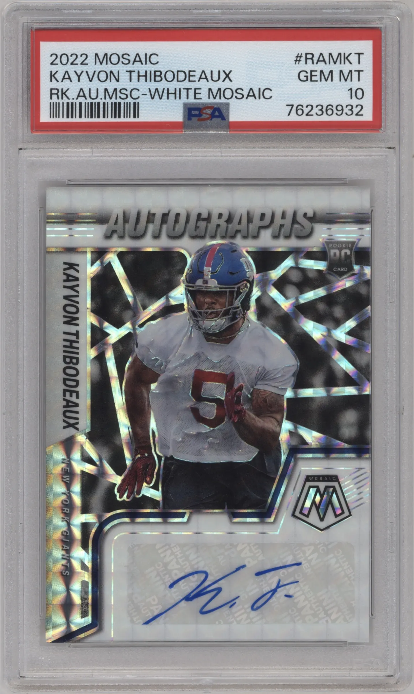 2022 Panini Mosaic Rke.Auto Kayvon Thibodeaux White Mosaic PSA 10