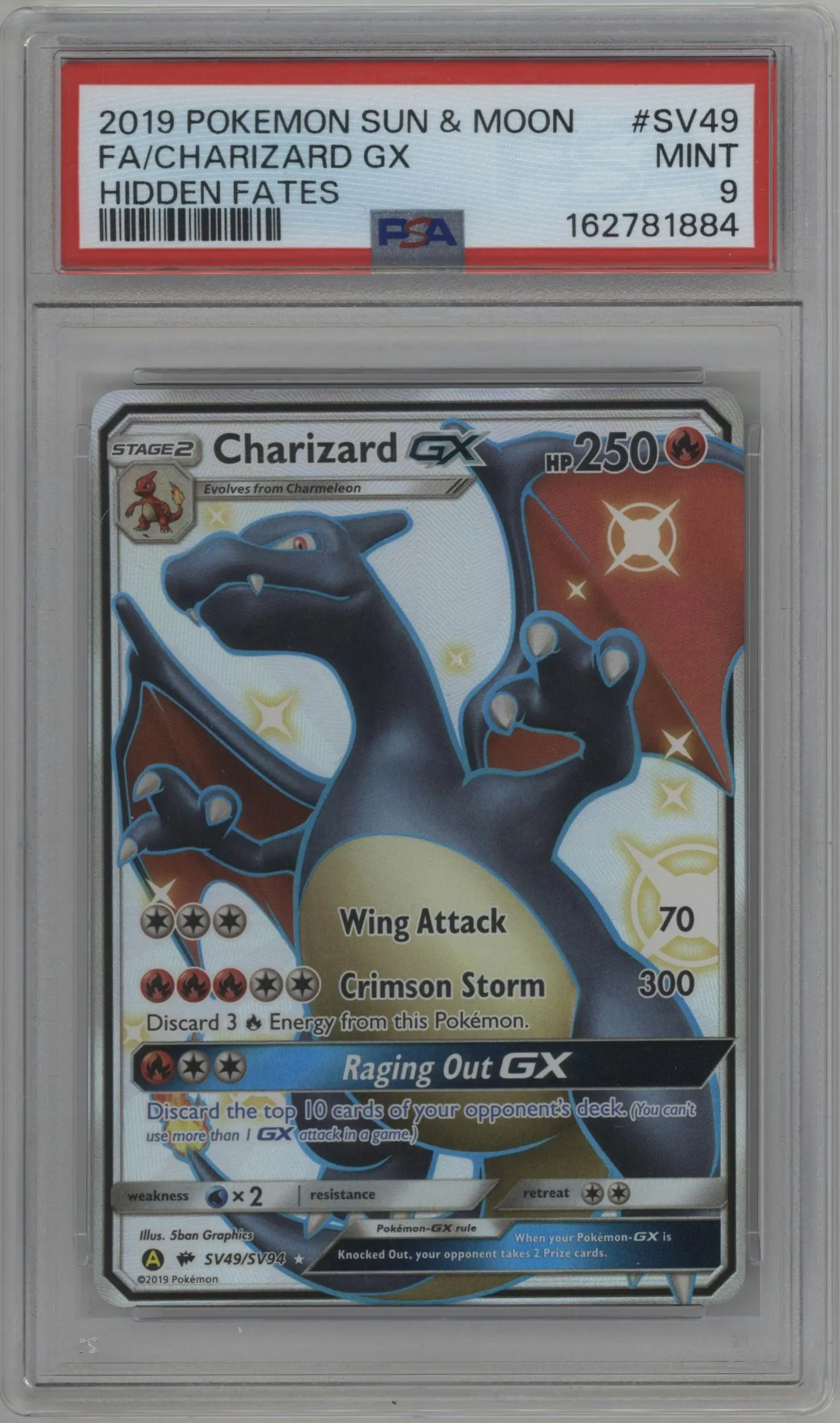 2019 Pokemon S&M Hidden Fates Charizard GX #SV49 PSA 9