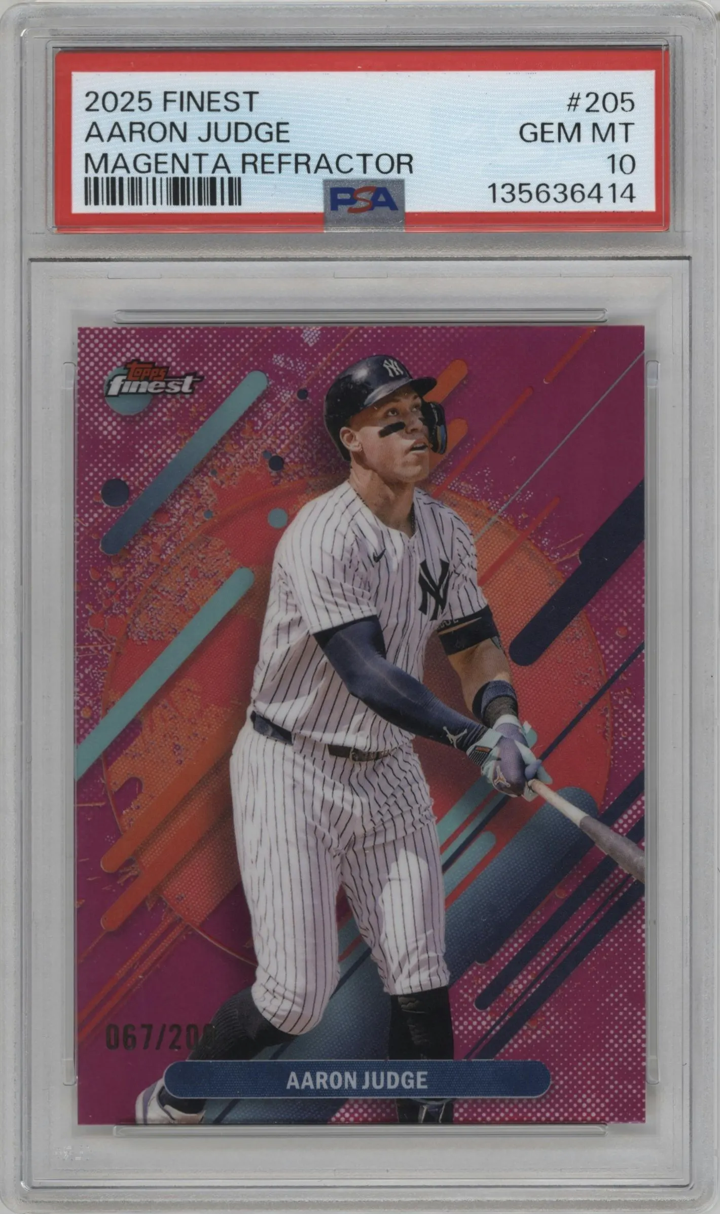 2025 Topps Finest Aaron Judge Magenta Refractor #205 PSA 10