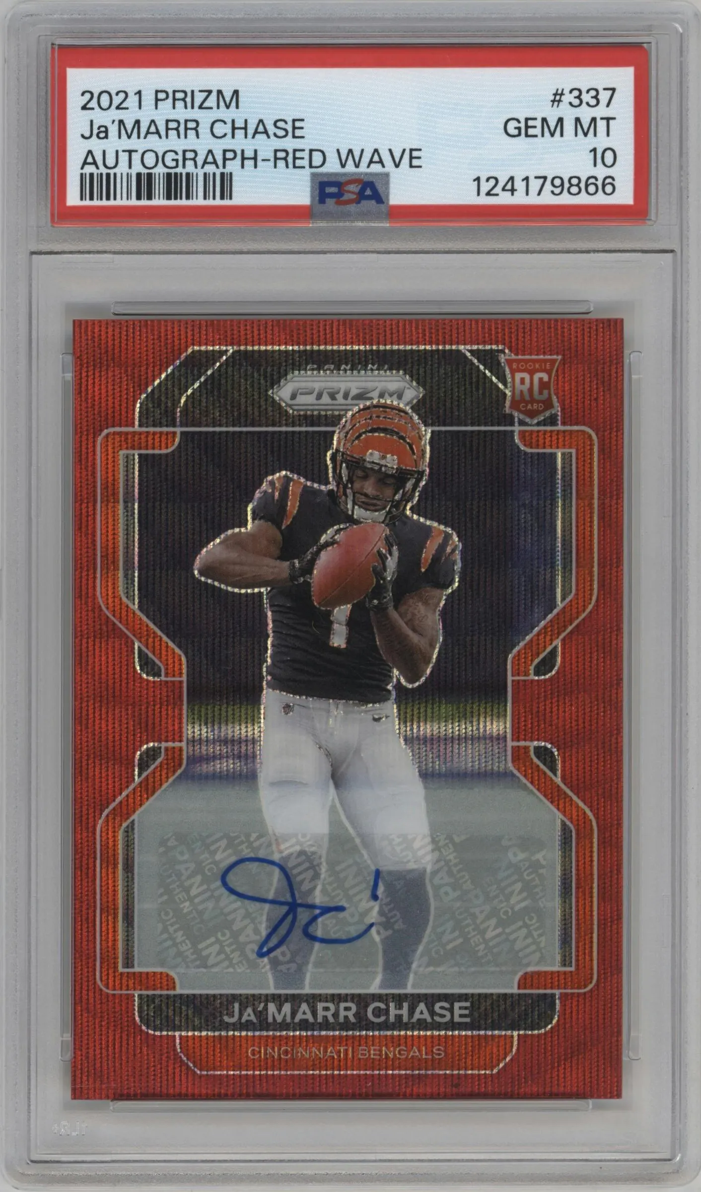 2021 Panini Prizm Rke.Auto Ja'Marr Chase Red Wave #337 PSA 10